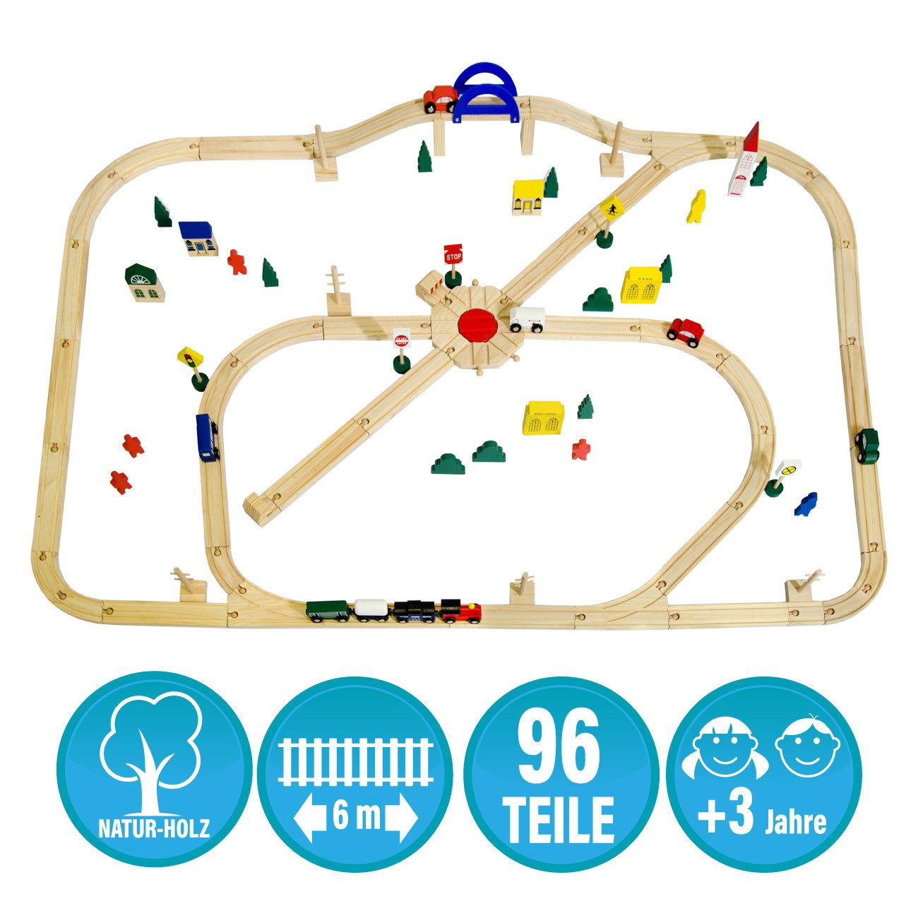 LittleTom Spielzeug-Eisenbahn 96 Teile XXL Holzeisenbahn günstig online kaufen
