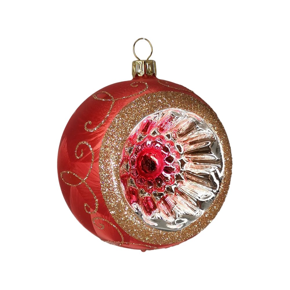 Schatzhauser Weihnachtsbaumkugel Spitzenbordüre St), (1 Reflexkugel rot Eis Spitzenbordüre