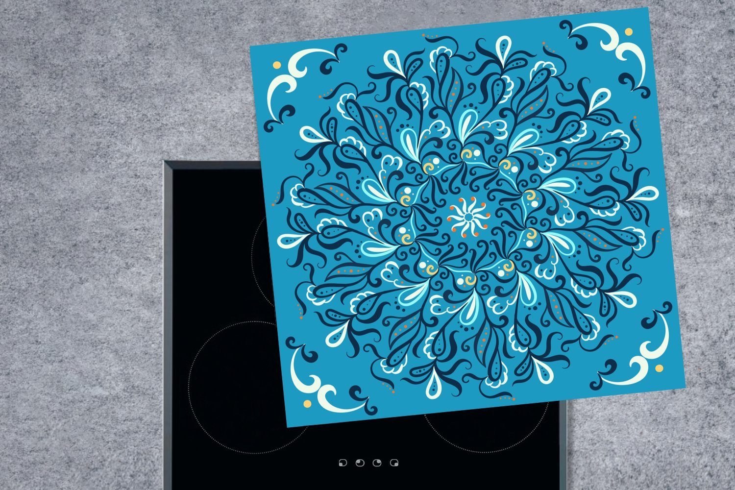 MuchoWow Herdblende-/Abdeckplatte Mandala - Blau - tlg), Ceranfeldabdeckung, küche (1 cm, Vinyl, 78x78 Arbeitsplatte Muster, für