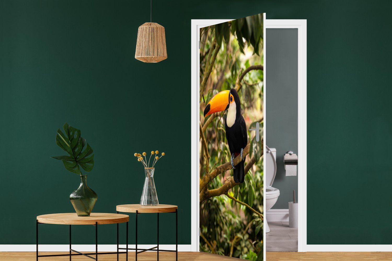 MuchoWow Türtapete Vogel Tür, Natur bedruckt, Dschungel für - Türaufkleber, (1 Tropisch, Tukan cm St), 75x205 - - - Matt, Fototapete