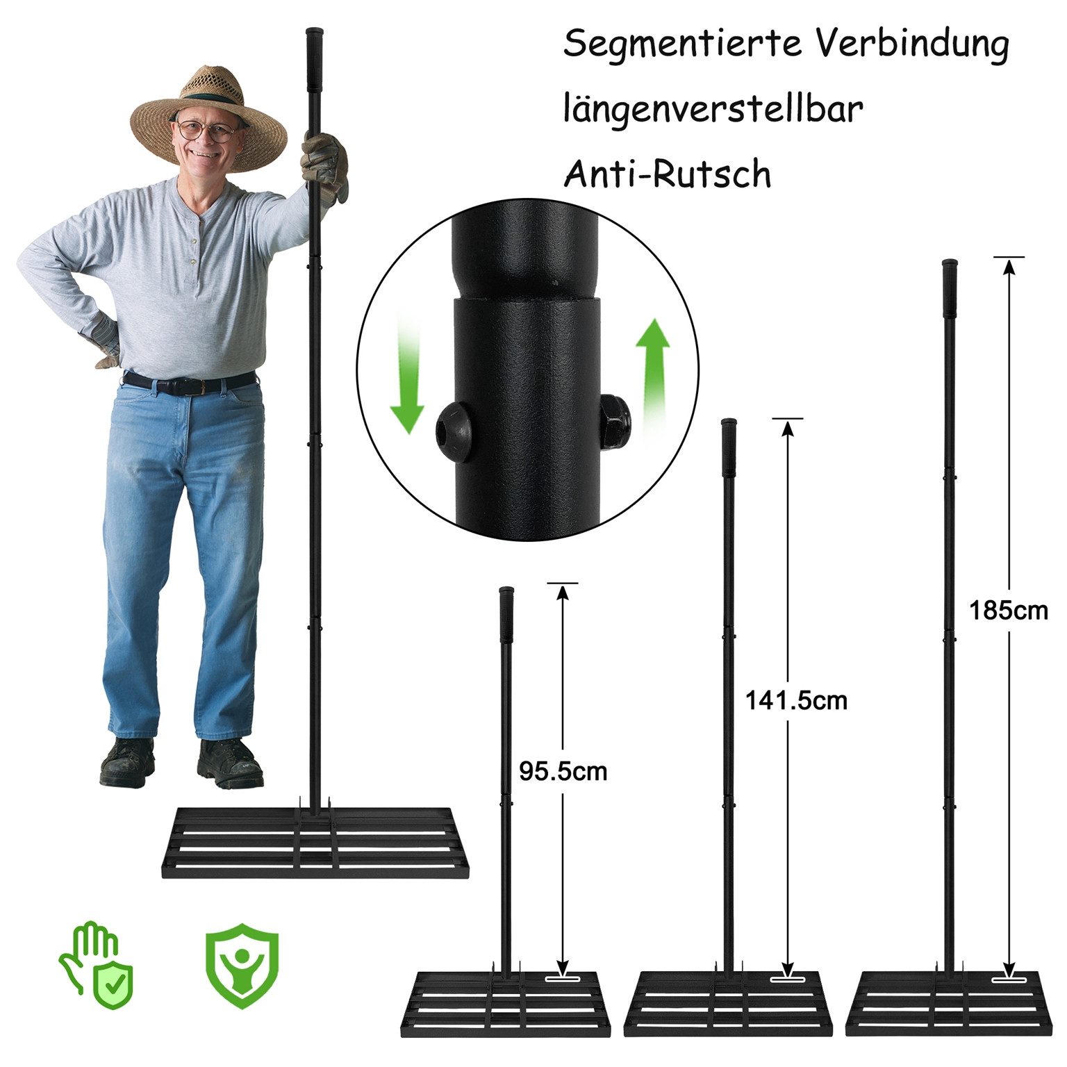 FIVMEN Rasenlüfter Rasen Nivellierrechen höhenverstellbar Rasenrakel, Levelingrake zum Sandverteilen & Rasen ebnen für Garten, Golfplatz