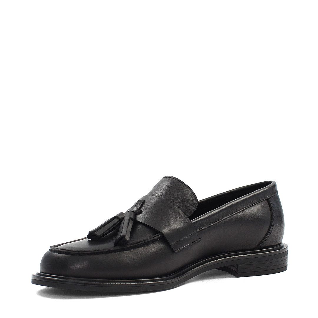 Celal Gültekin Loafer Damen Elegante Slipper aus Leder mit Quasten-Verzierung Loafer Glattes Echtleder in klassischem Schwarz