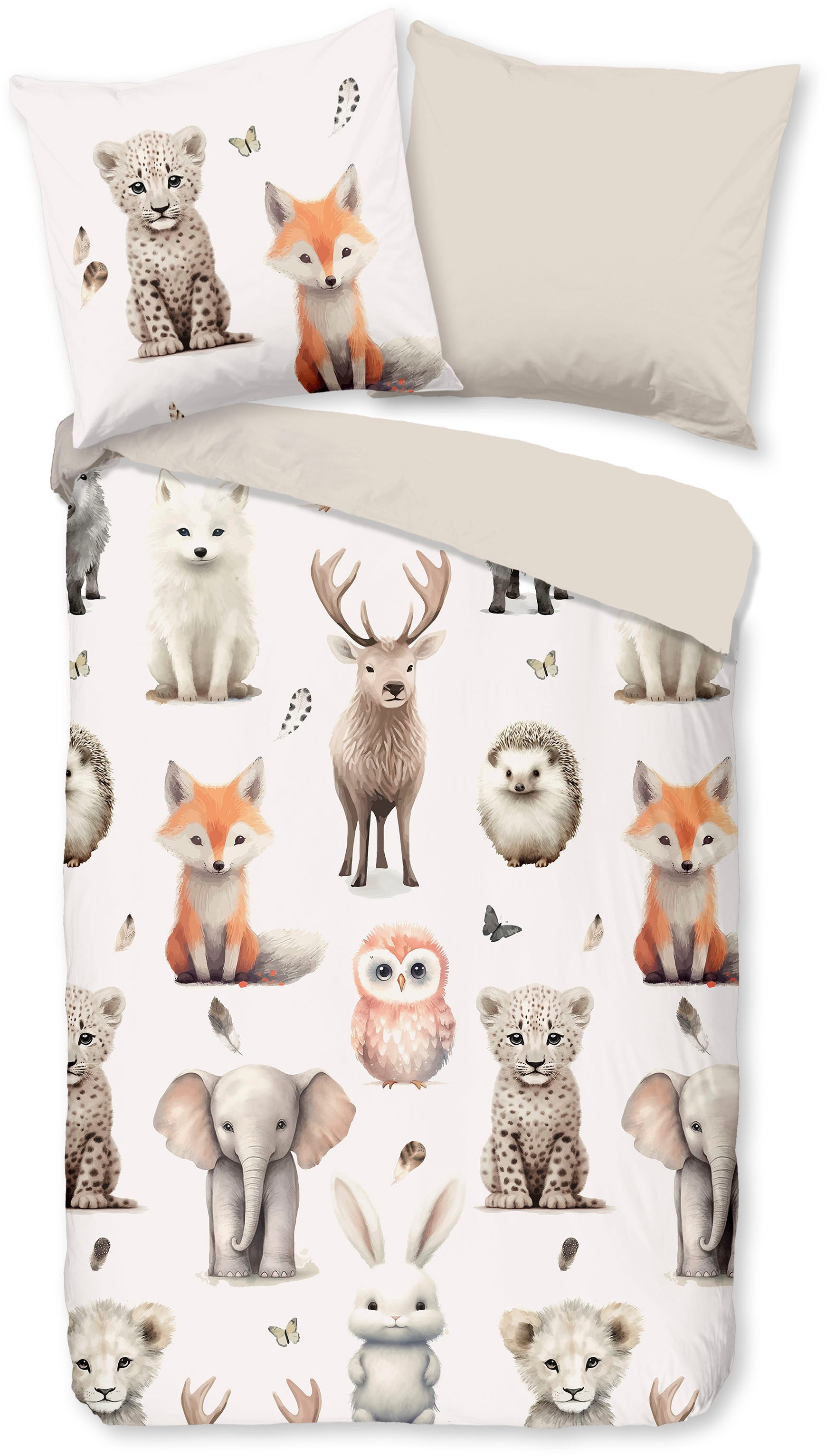 good morning Kinderbettwäsche Svenmu, Biber, Flanell, 2 teilig, Flanell Biber, 135x200, Warm, Reißverschluss, Wende, Kind, Tier – Bild 2 von 5