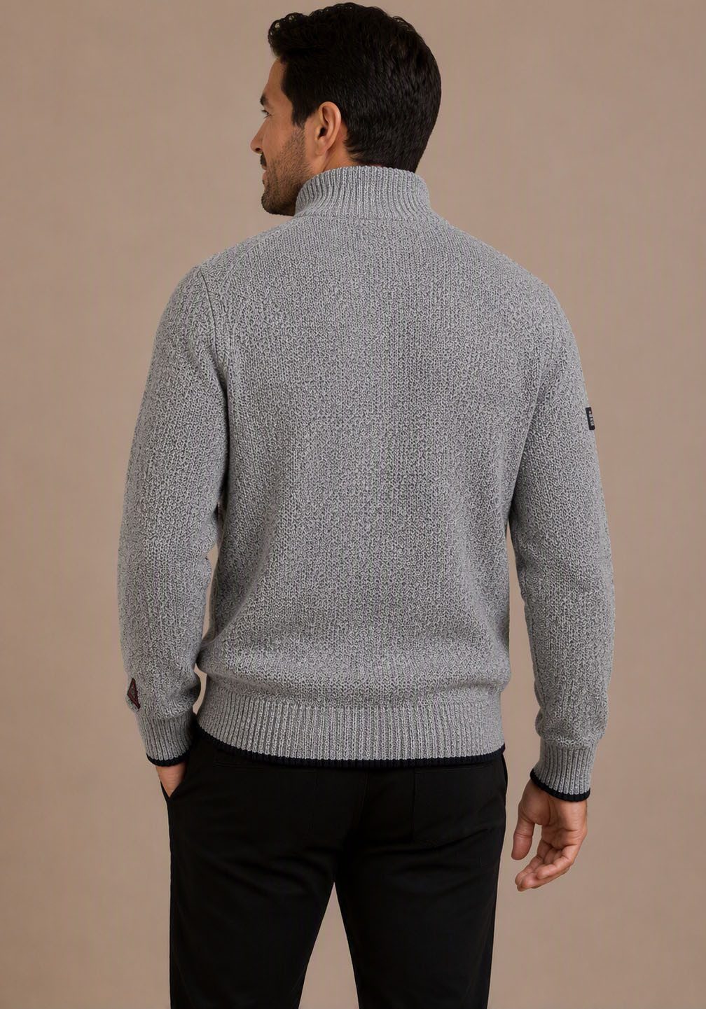 Man's World Plus Strickjacke auch in Grosse Größen bis Gr. 7XL Regular Fit, melierte Optik, mit Stehkragen, mit Reißverschluss – Bild 2 von 5