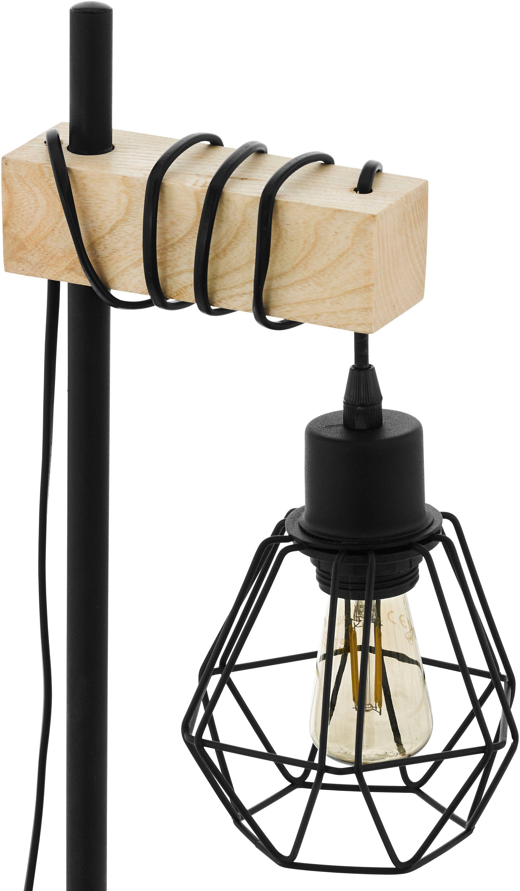 EGLO Tischleuchte TOWNSHEND 5 Tischlampe, Stahl und Holz, E27, IP20, Nachttischlampe, Ein-/Ausschalter, ohne Leuchtmittel, Tischleuchte, L22 x B15,5 x H50 cm, schwarz, braun, 1X60W exkl.