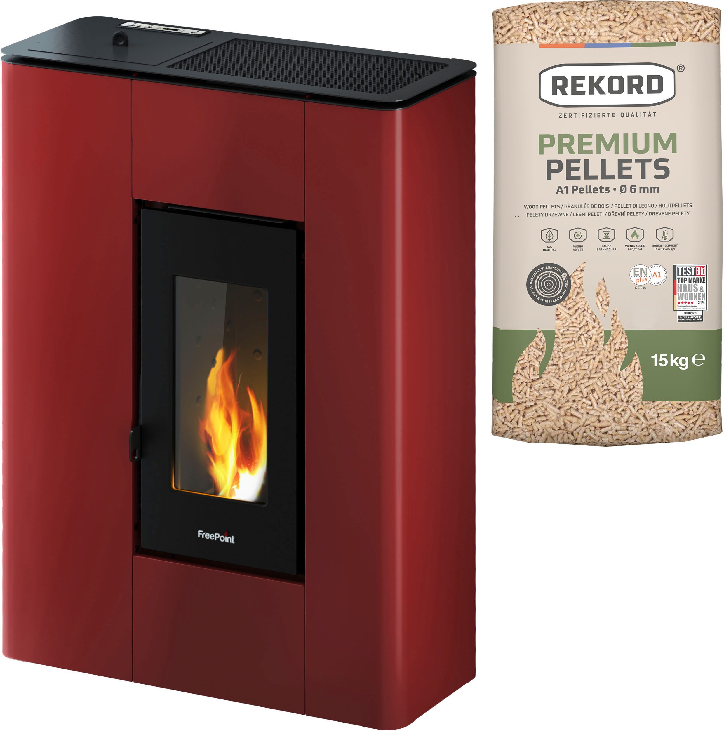 Freepoint Pelletofen »Atrium 5« Bordeaux, 5,2 kW, Zeitbrand