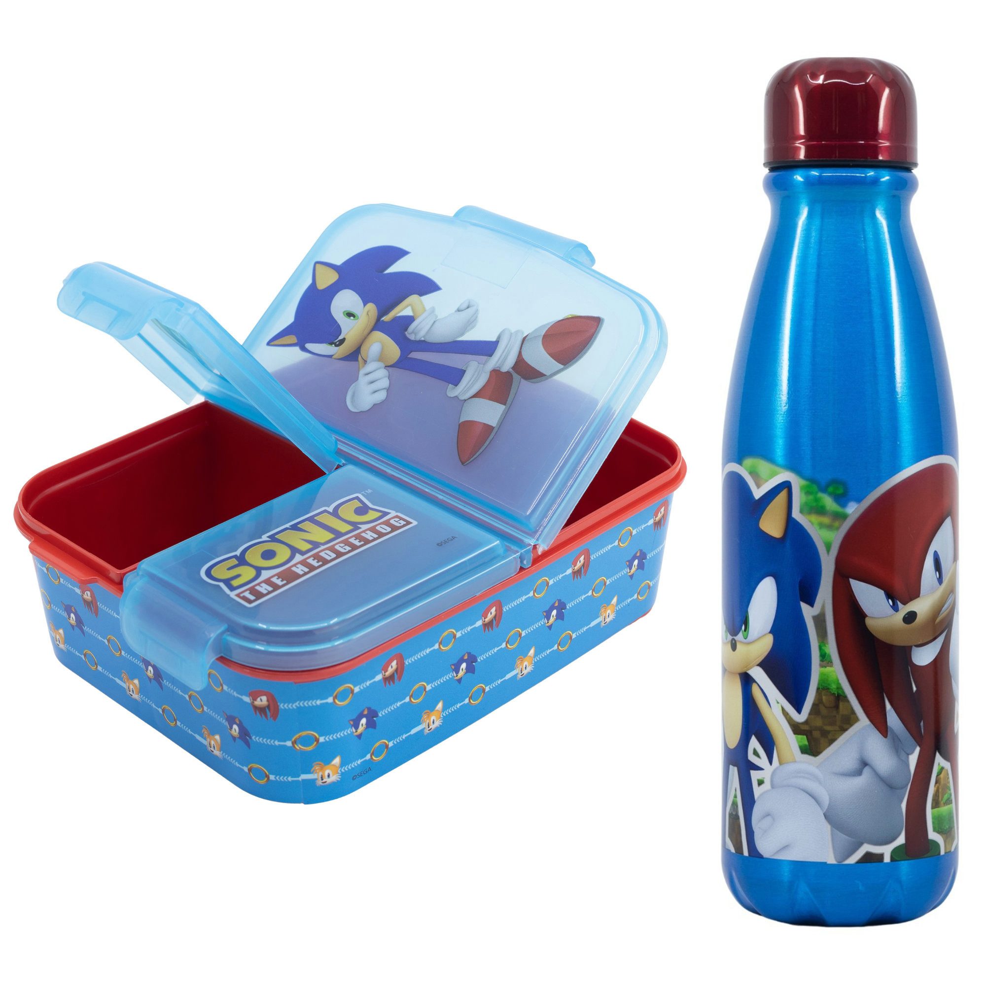 Sonic The Hedgehog Lunchbox Sonic the Hedgehog 2 tlg. Set Brotdose 3 Kammern Alu-Trinkflasche, (2-tlg., Spar-Set)