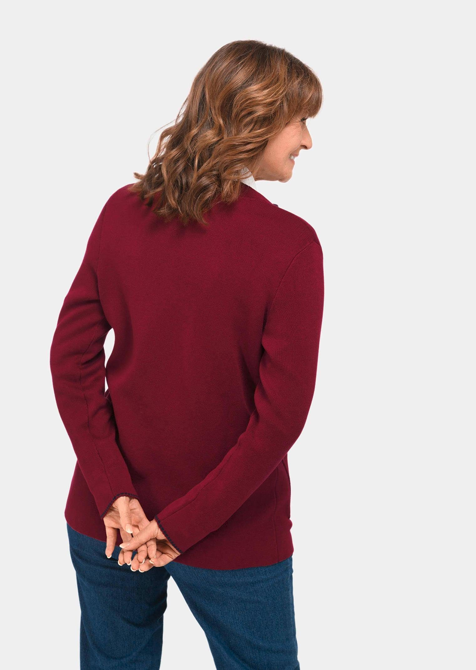 GOLDNER Strickjacke Herbstcardigan mit Stehkragen Longjacke mit Knopfleiste, Taschen, Zierkanten und Langarm
