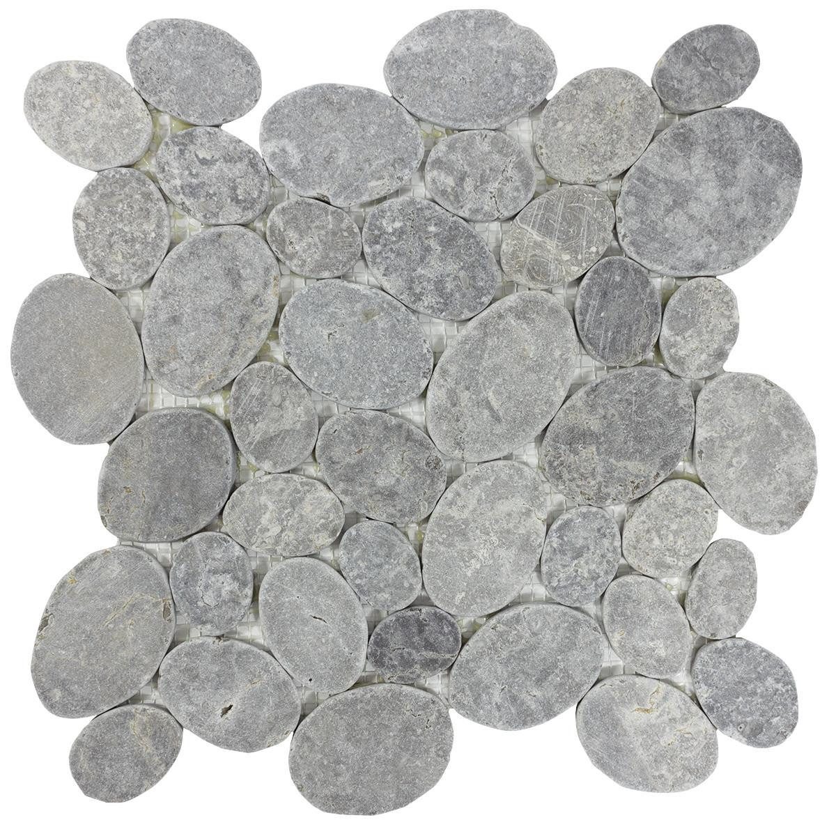 Mosafil Mosaikfliesen Kiesel Mosaik Fliesen Leoben Anthrazit Grau, Naturstein 30.500x30.500, grau-anthrazit, Verlegefertig auf ein Netz geklebt - Frostsicher - Wasserfest -