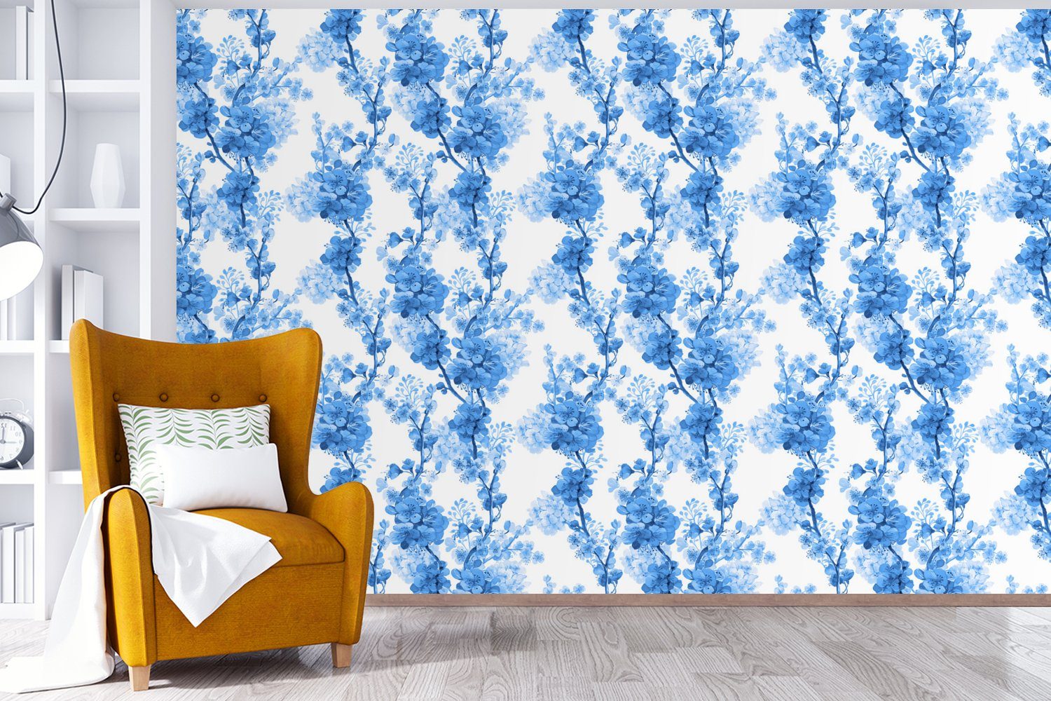 Blau Vinyl St), - Wallpaper Kinderzimmer, Collage, MuchoWow Tapete Blumen Wohnzimmer, für Schlafzimmer, Matt, Fototapete - - bedruckt, (6 Blüte