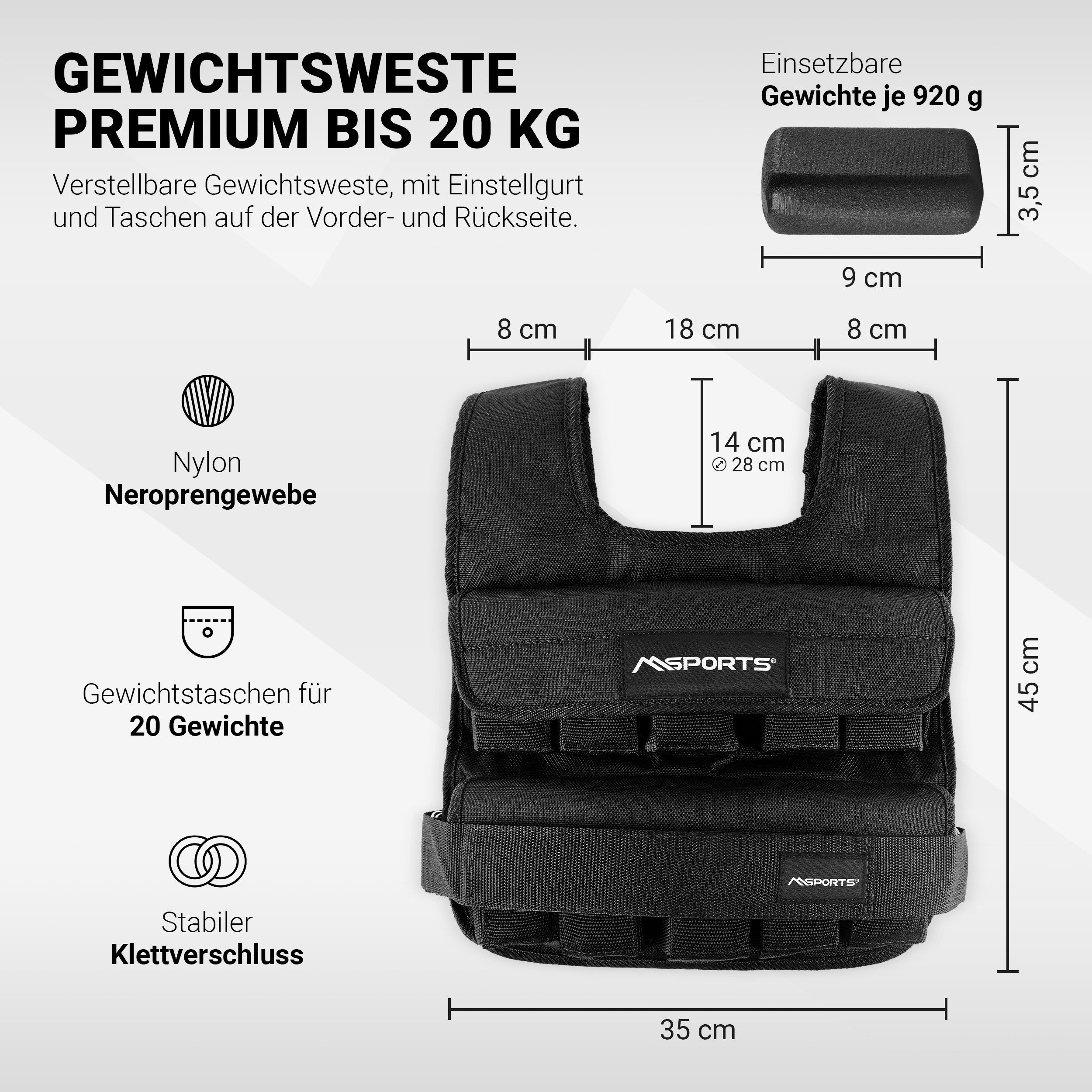 MSports® Gewichtsweste Gewichtsweste Verstellbar von 5 kg - 30 kg Gewicht für Krafttraining