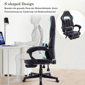 AUFUN Gaming-Stuhl Bürostuhl Ergonomisch Verstellbare Höhe Gaming Stuhl mit Fußstütze, 150kg Belastbarkeit