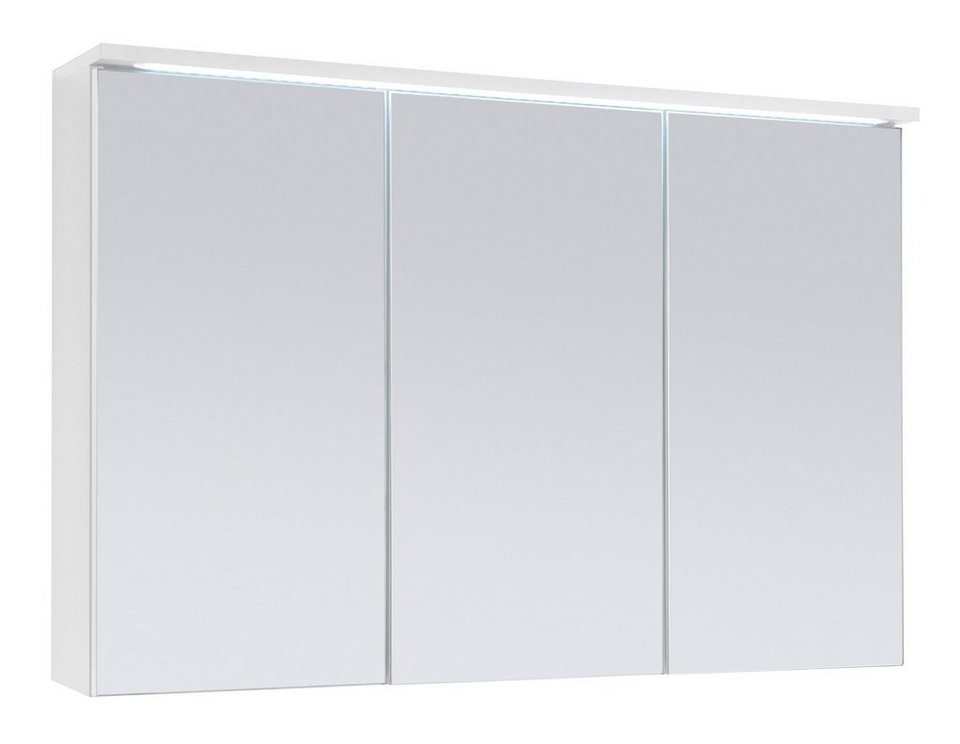 6 LED-Beleuchtung 100 cm, TWO, Badezimmerspiegelschrank mit Einlegeböden, höhenverstellbare Spiegeltüren Weiß, B