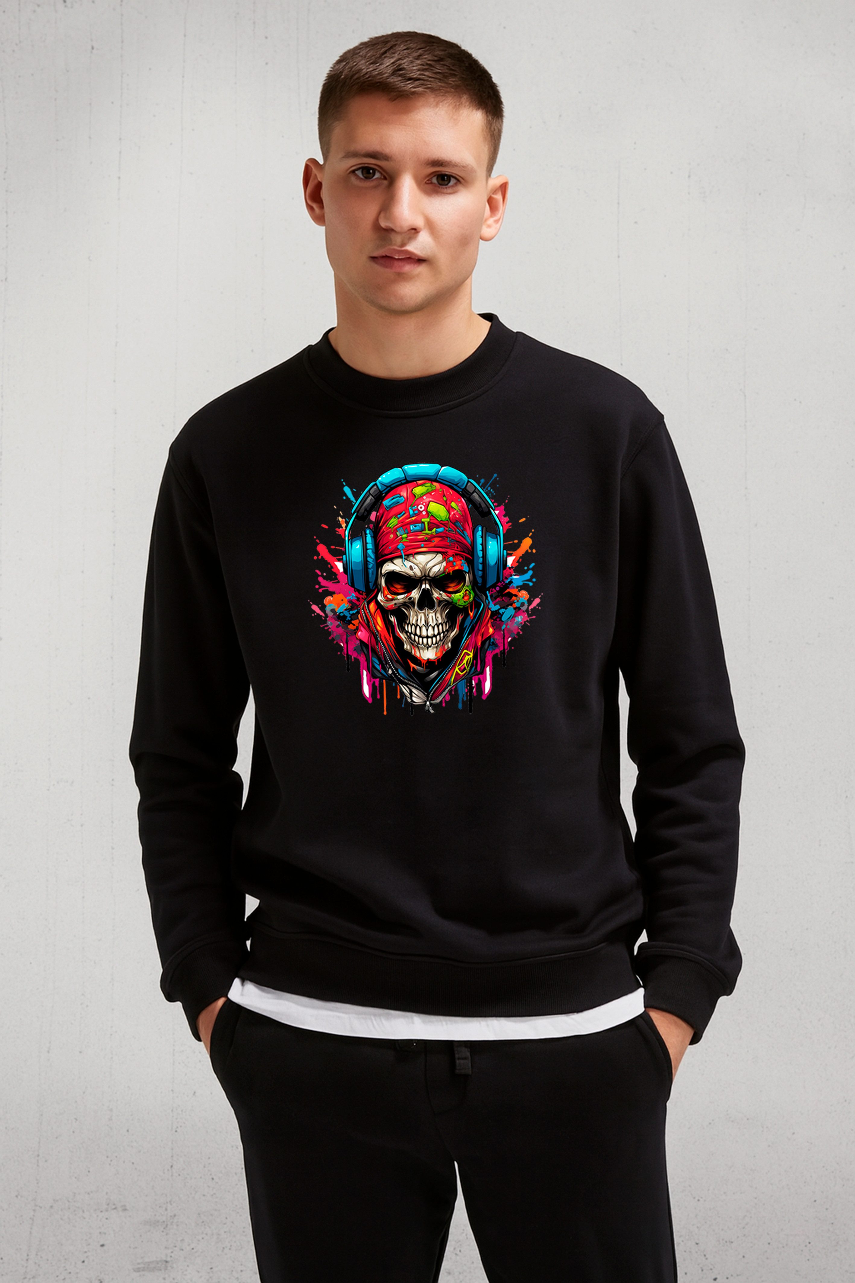 Banco Sweatshirt Herren Rundhals Pullover - Stylischer Skeletten_Kopf Unifa günstig online kaufen