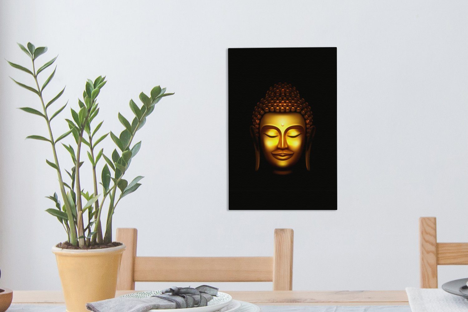 OneMillionCanvasses® Leinwandbild - Leinwandbild (1 cm inkl. Zackenaufhänger, Gemälde, St), 20x30 Gold, Kopf bespannt Buddha - fertig