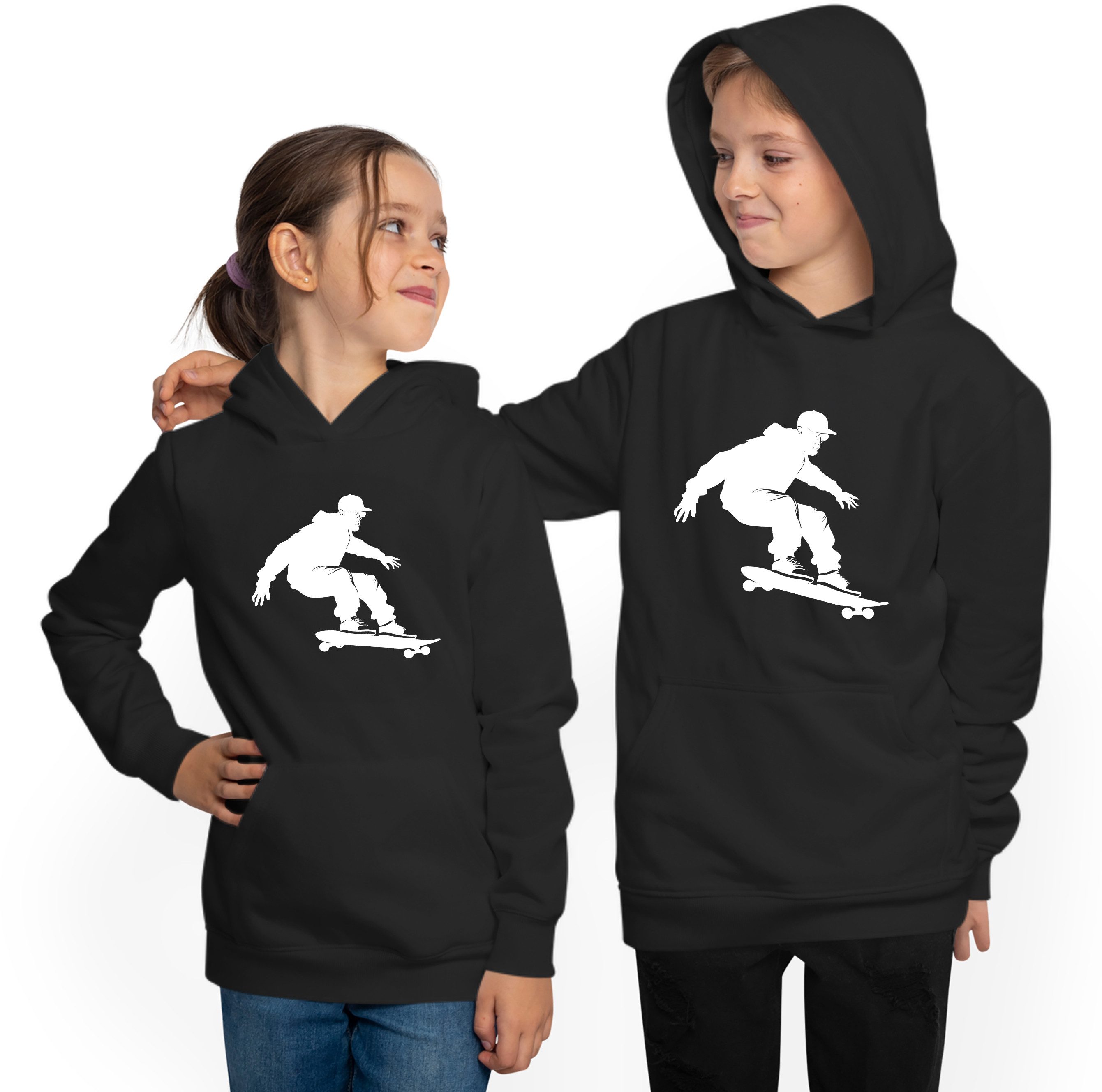 MyDesign24 Hoodie Kinder Skater Kapuzen Pulli Silhouette Springender Skateboarder Kapuzensweater i718