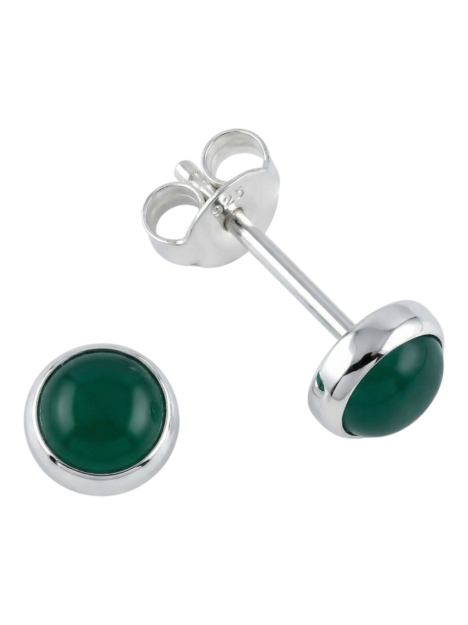mantraroma Paar Ohrstecker SAMA rund klein aus 925 Silber mit grünen Onyx (Paar, Paar Ohrringe mit Schmuckbeutel), 925 Sterling Silber Ohrringe für Damen