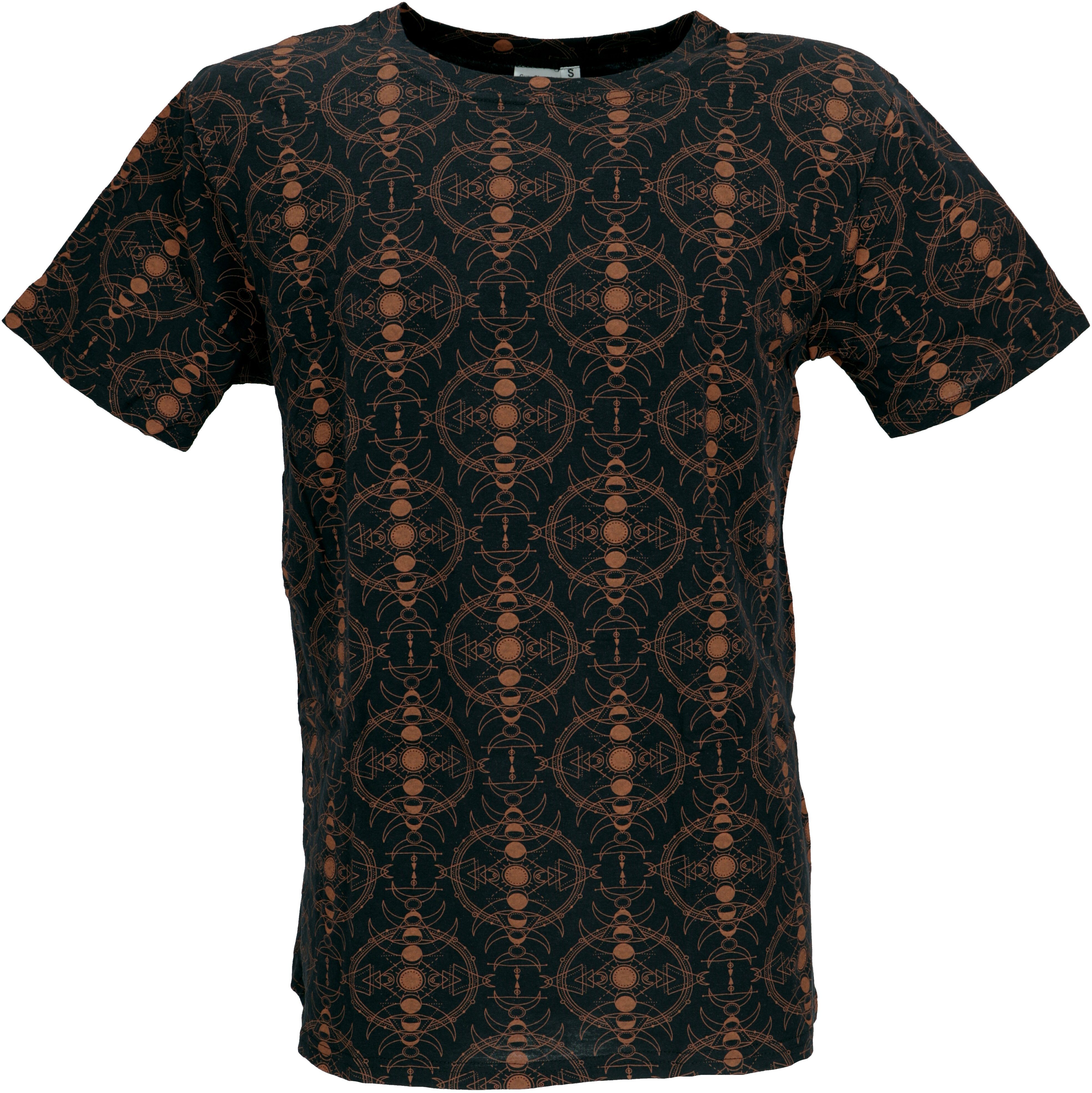 Guru-Shop T-Shirt T-Shirt mit psychodelischem Druck, Goa T-Shirt.. alternative Bekleidung schwarz/rost