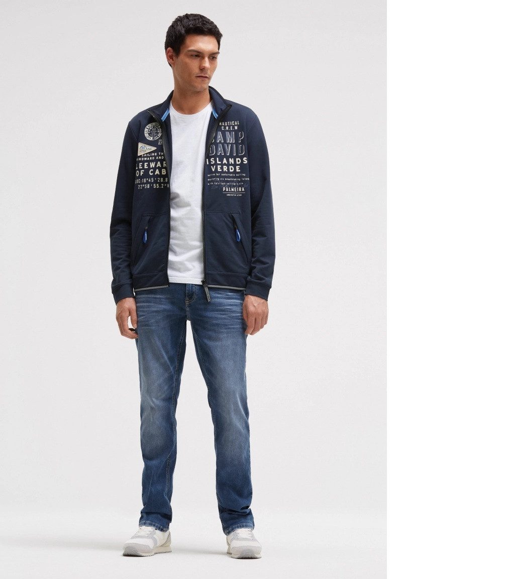 CAMP DAVID Sweatjacke Leichte Sweatjacke mit Label Prints blue navy mit ref günstig online kaufen