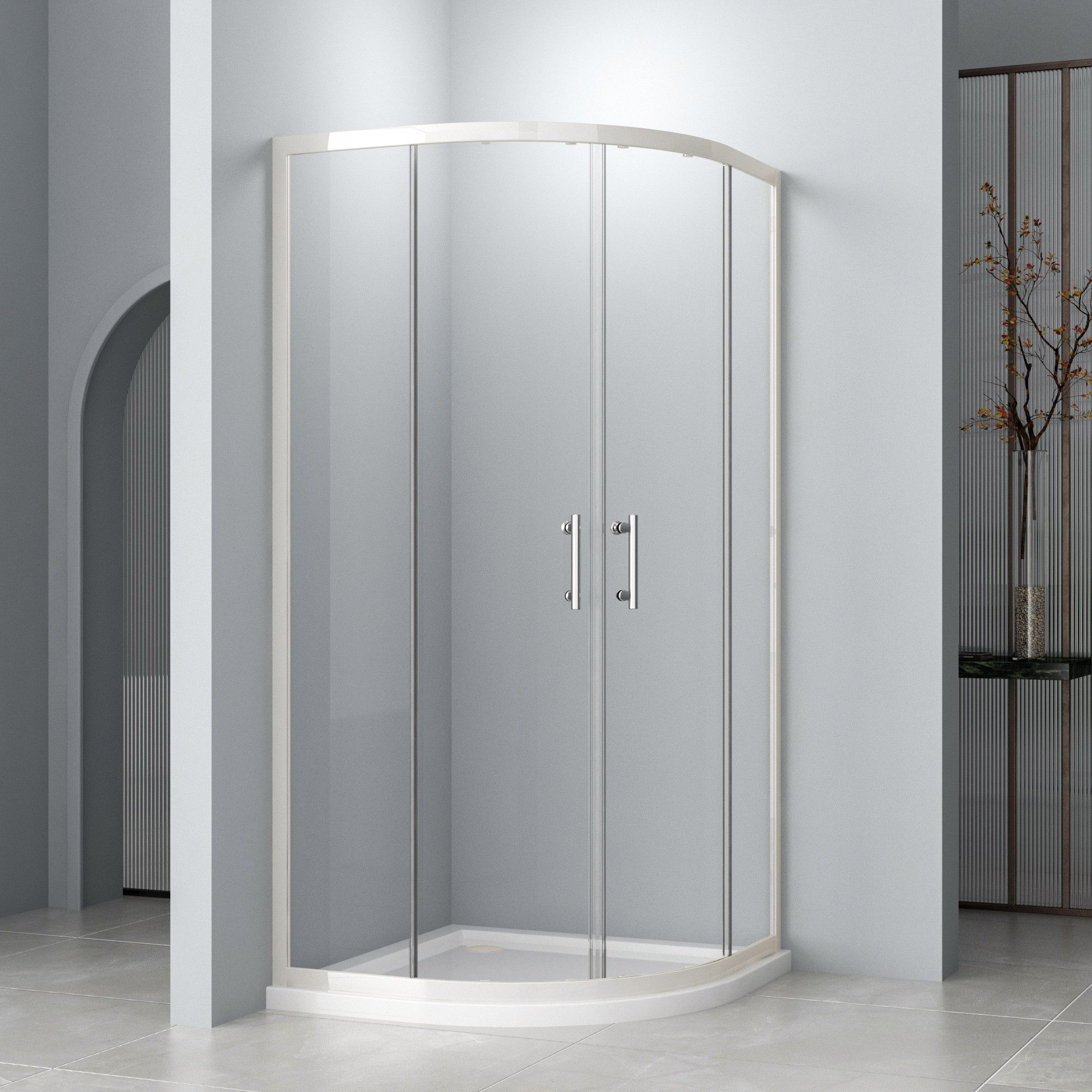 Hopibath Runddusche 90x90x185cm Viertelkreis Duschkabine 90x90 radius 55 cm Weiß, BxT: 90x90 cm, 5mm Sicherheitsglas, Schiebetür, mit Magnetverschluss & Alurahmen, (88-90)x(88-90)x185cm