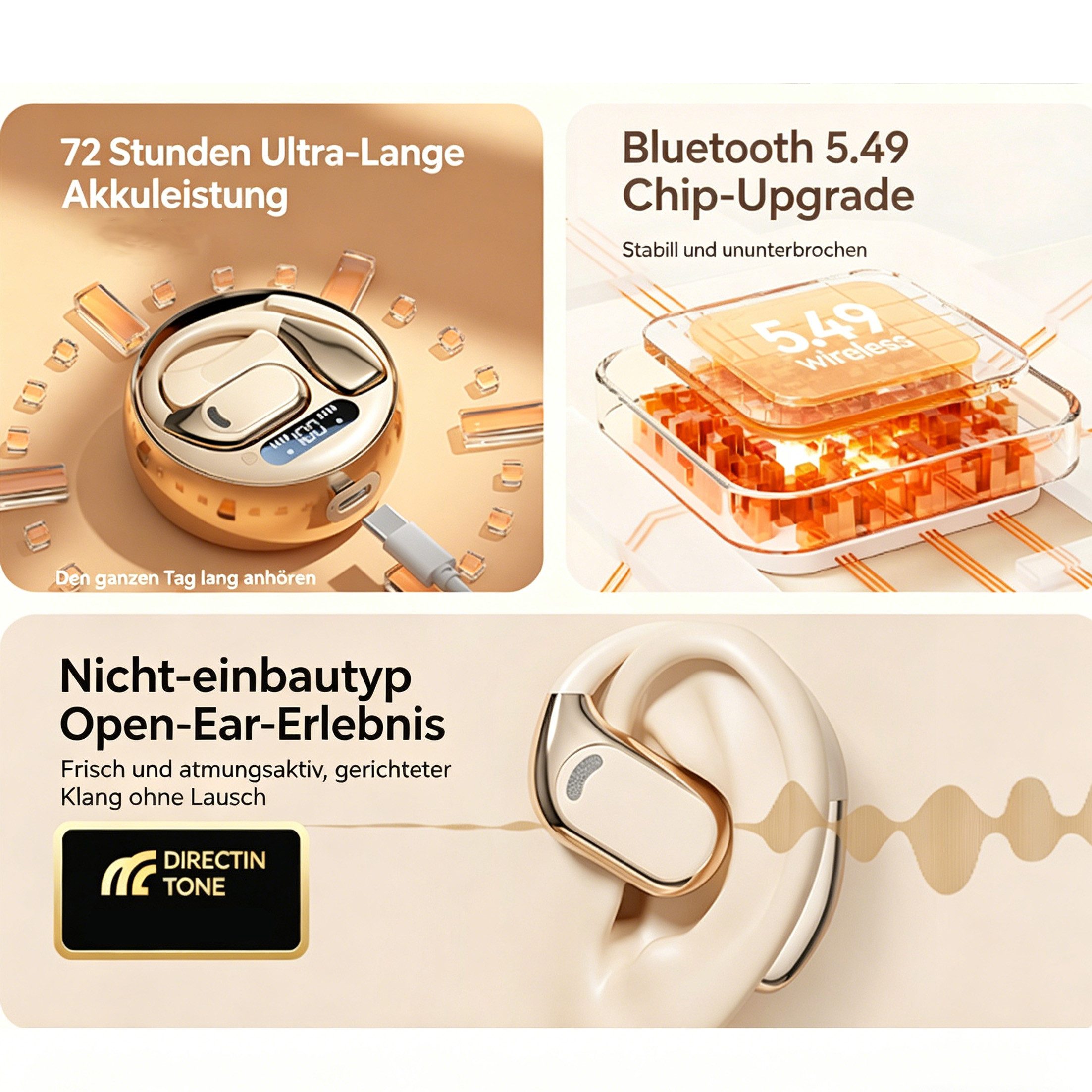 KINSI AI-Sprachübersetzer-Bluetooth-Kopfhörer – Offener Ohrbügel Open-Ear-Kopfhörer (APP, mit Echtzeitübersetzung,IPX5 Wasserschutz,Kompatibel mit allen Geräten)