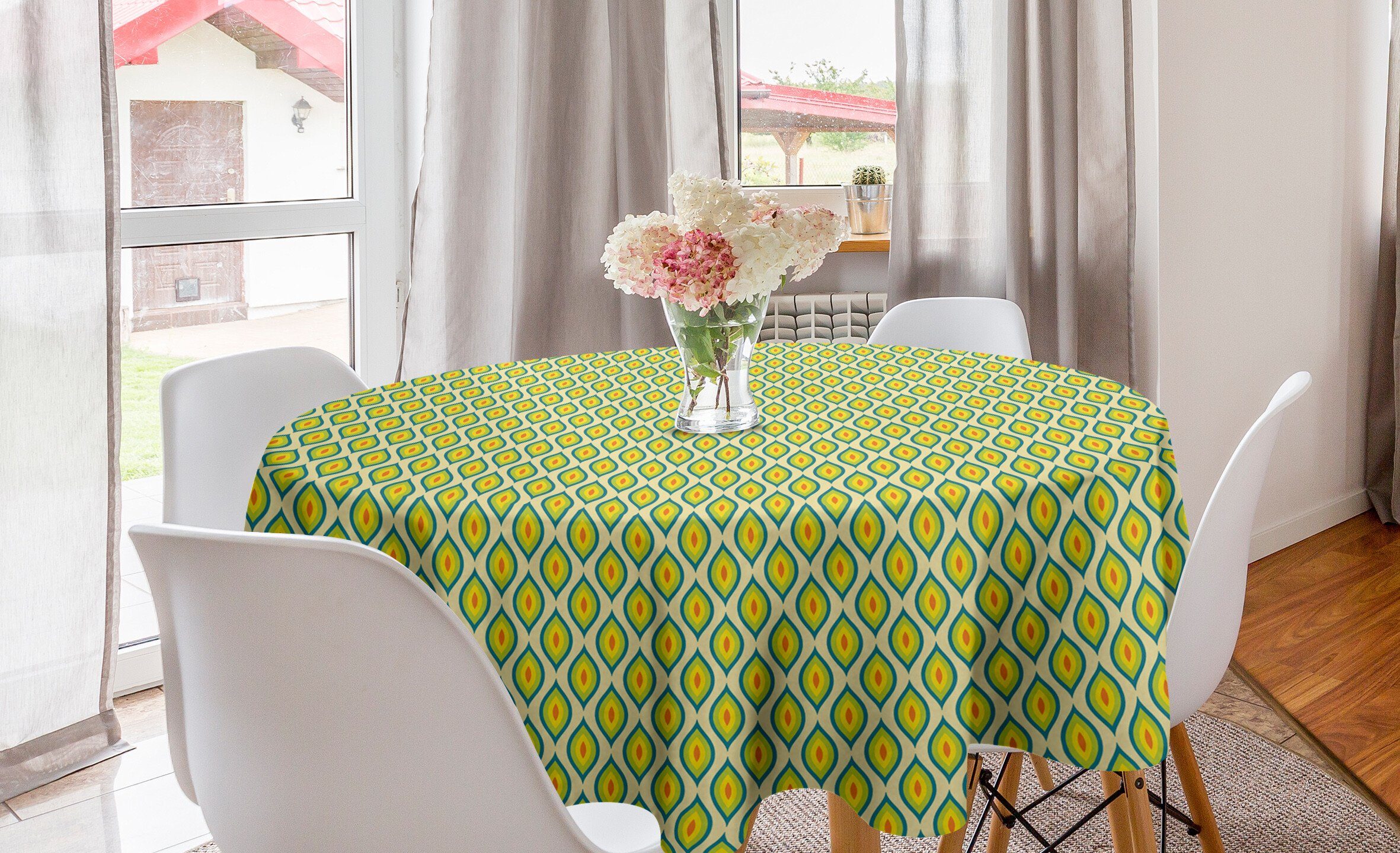 und Küche für Abdeckung Abakuhaus Dekoration, Kreis Tischdecke Tischdecke Grün Gelb Esszimmer Vogelfedern wie