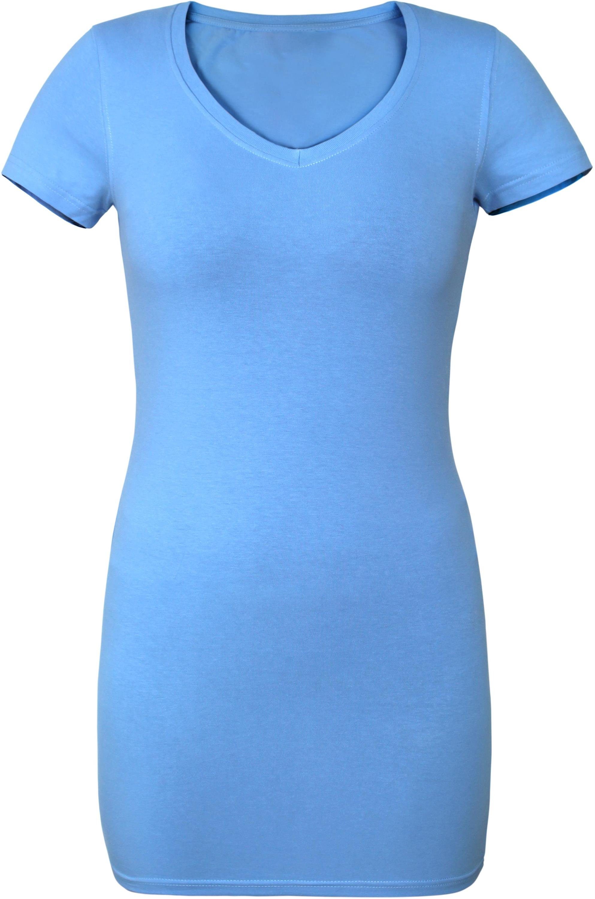 T-Shirt Shirt kurzarm Kurzarmshirt Figurbetontes Basic Damen mit Blau Siena V-Ausschnitt normani