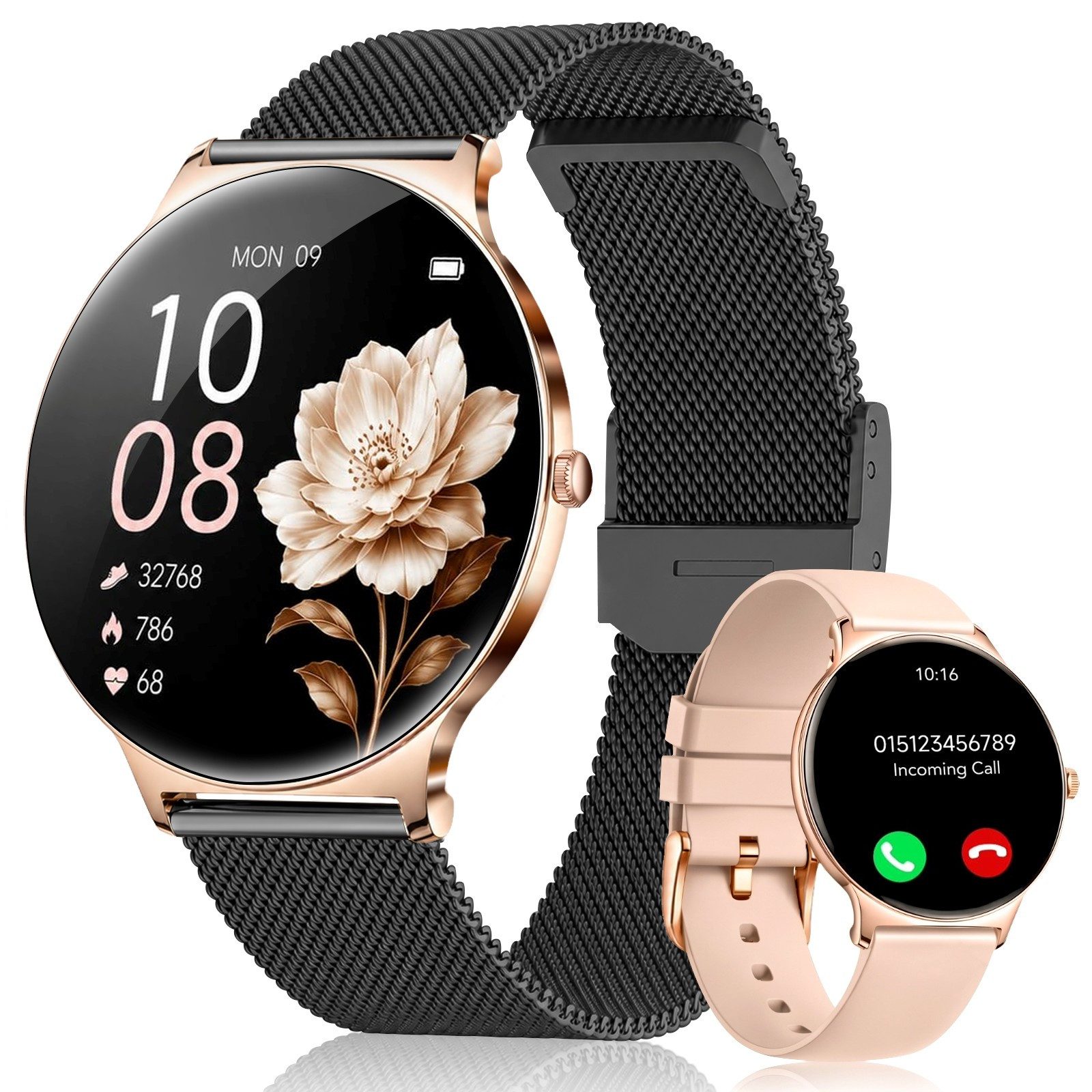 SWGOTA 2026 Smartwatch Damen Ultradünn mit 1,56" AMOLED und 20 Tage Akku Smartwatch IP68+5ATM Fitnessuhr mit 150+ Sportmodi und Bluetooth-Anruf, sowie SpO2-, WhatsApp Benachrichtigungen, Herzfrequenz-, Blutdruck- und Schlafüberwachung für Android und iOS