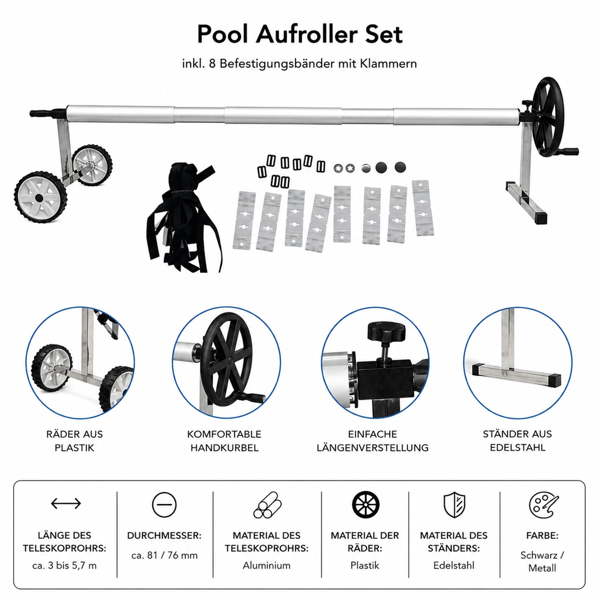 Mucola Poolverdeck Aufrollvorrichtung Pool Aufroller Solarfolie Plane Poolabdeckung Pool, (Stück, 1-St), Stufenlose Größenverstellung