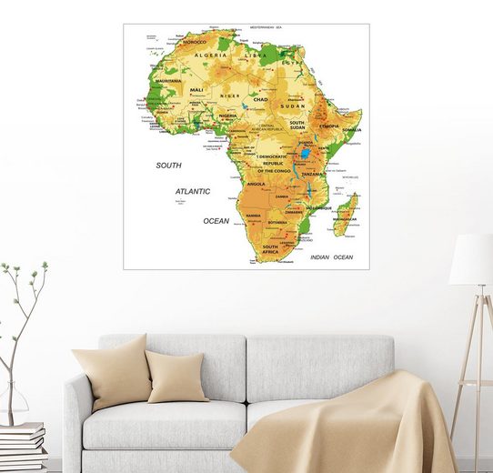 Posterlounge Wandbild »Afrika Topographische Karte