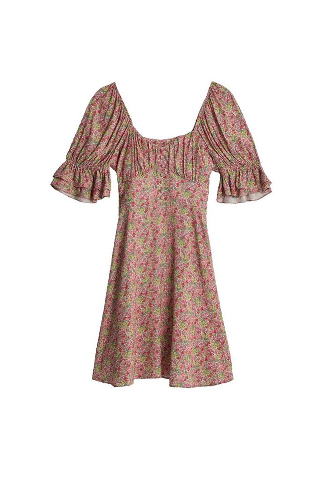 Bhoem Minikleid Skater-Minikleid mit Puffärmeln mit Muster (1-tlg)