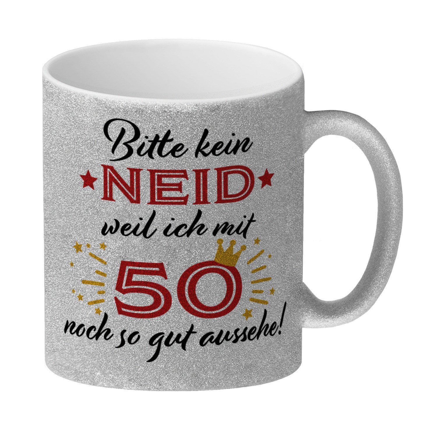 speecheese Tasse 50. Geburtstag GlitzerKaffeebecher mit lustigem