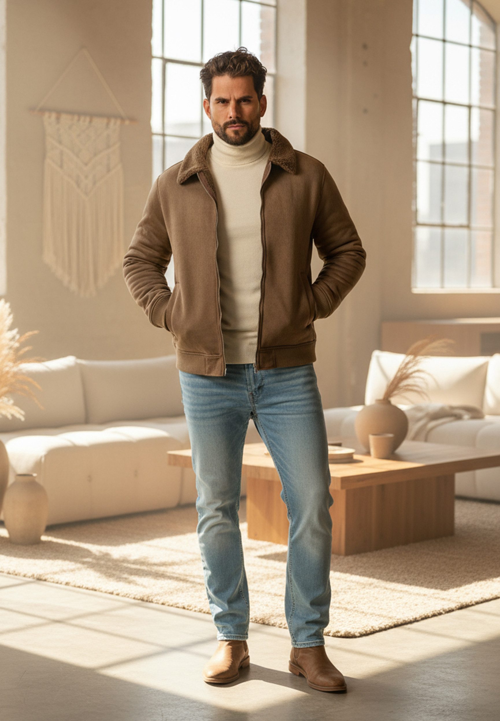 OneRedox Blouson als Weiche Übergangsjacke in Lammfell-Optik Herren Blousonjacke als Winterjacke Bomberjacke