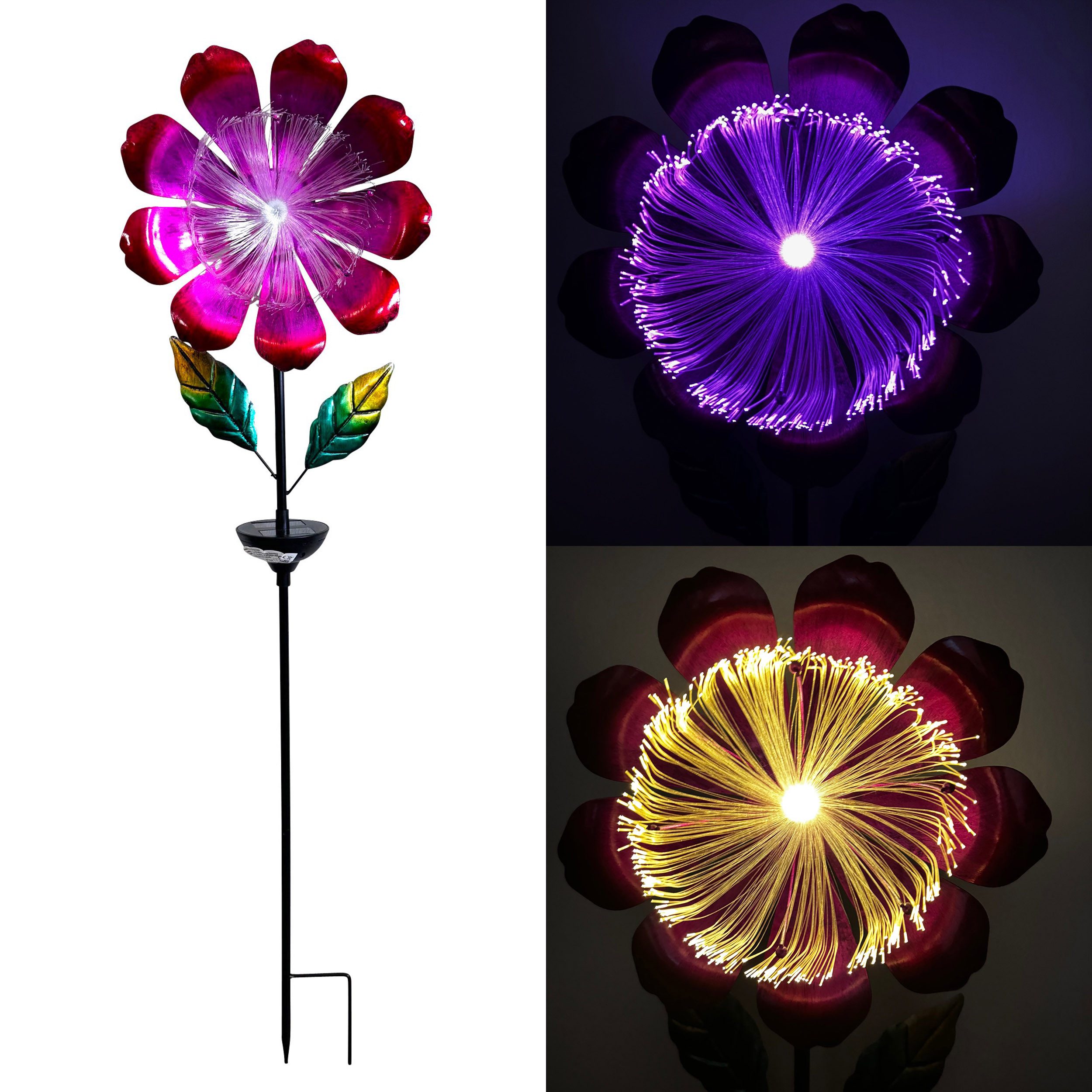 Online-Fuchs Gartenstecker magische Blume aus Metall, LED Solarleuchten für außen (warmweiß oder im seichten Farbwechsel, 100 cm groß) Dekoration für Garten, Balkon und Terrasse - Frühling, Sommer