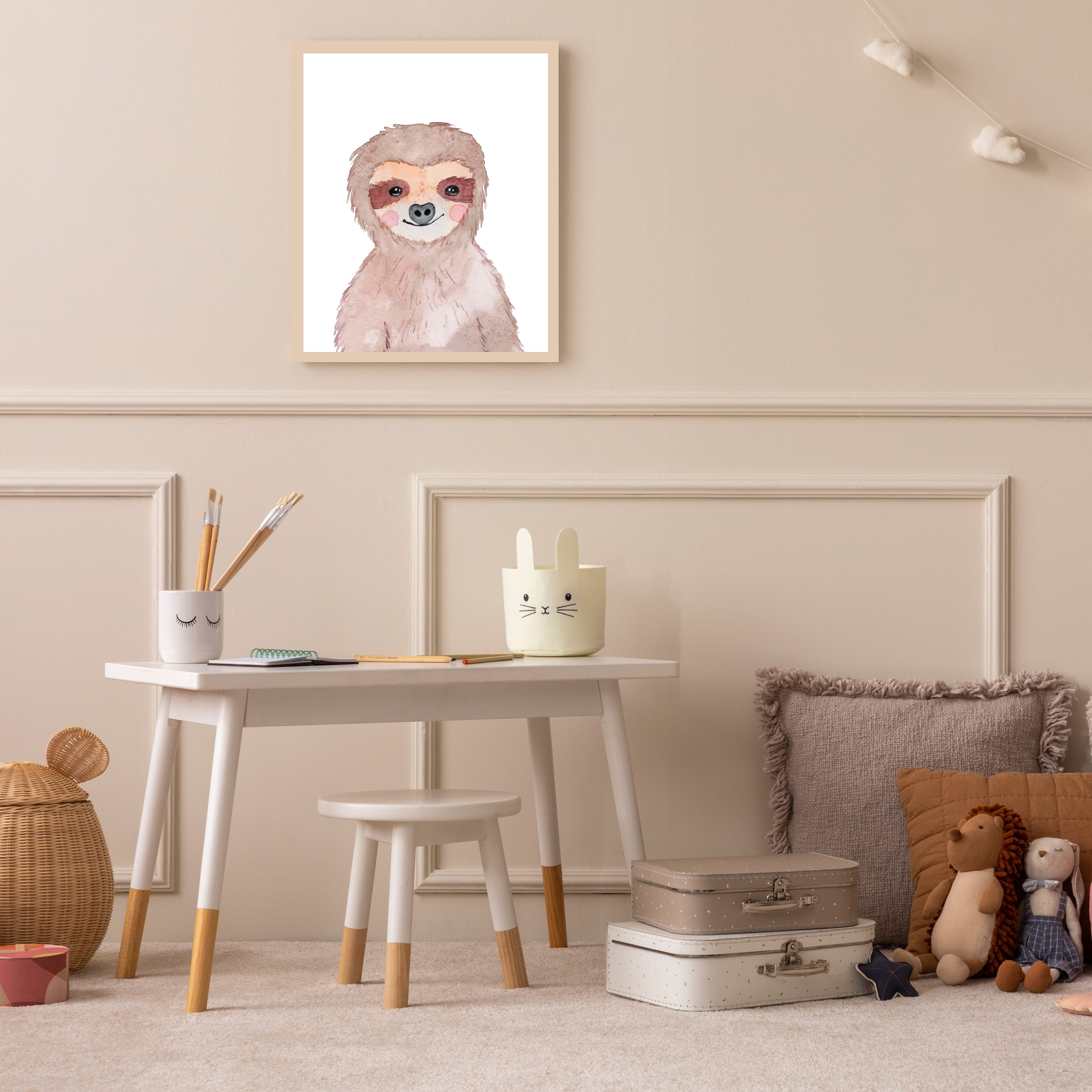 Lüttenhütt Bild mit Rahmen oder Poster, Freundliches Faultier, Fantasy, Faultier, Tiere (1 St), HD Premium Druck