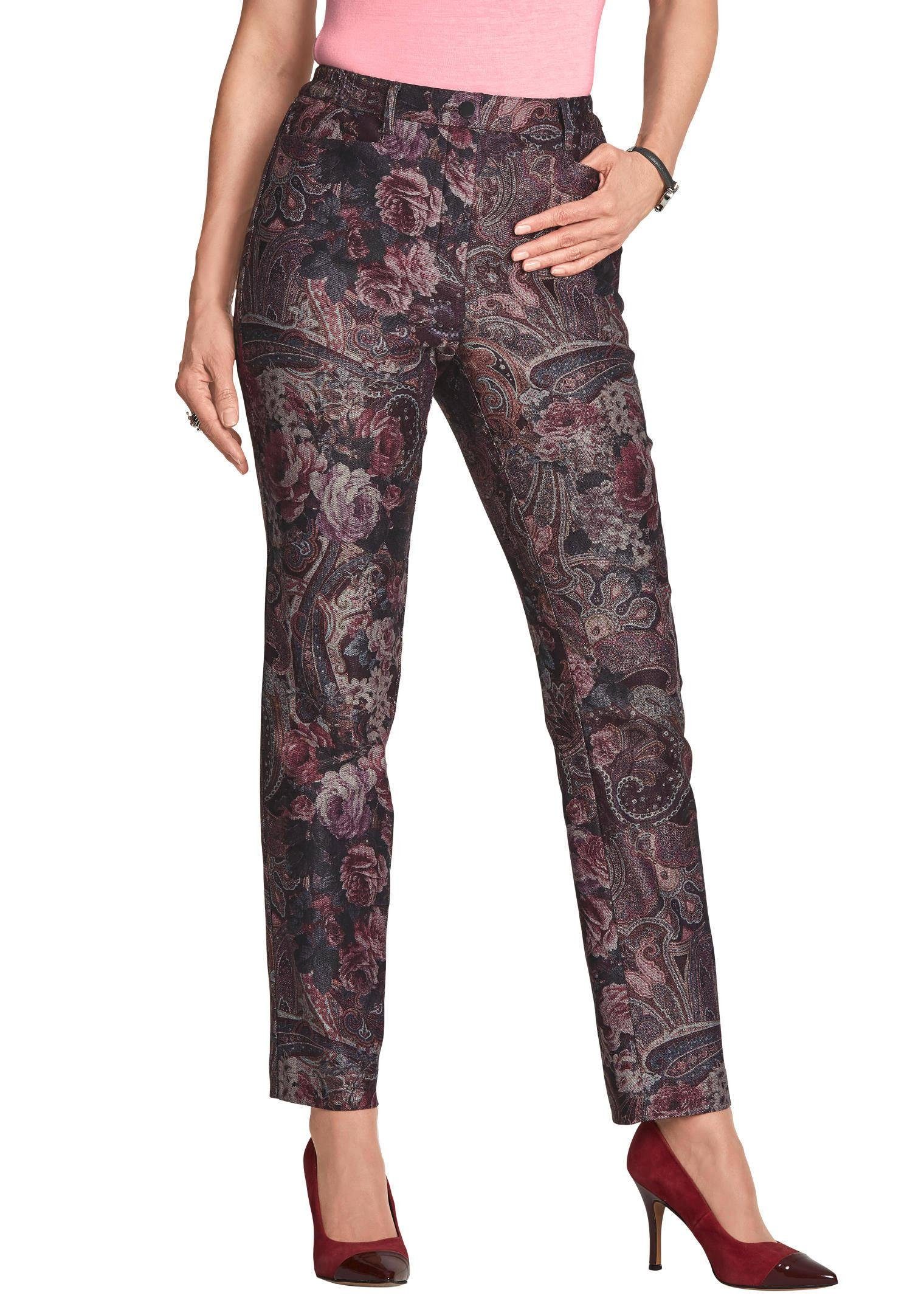 GOLDNER Stoffhose Knitterarme Hose Carla mit exklusivem Druck