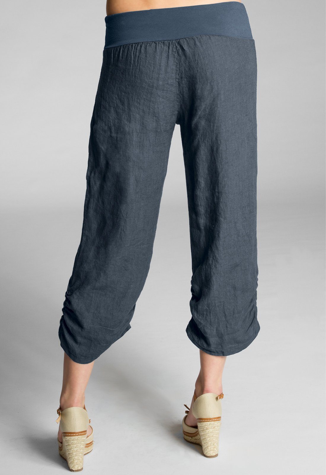 Caspar Leinenhose KHS017 Damen 3/4 Hose aus robustem Leinen mit breitem Stretch Bund - Made in Italy