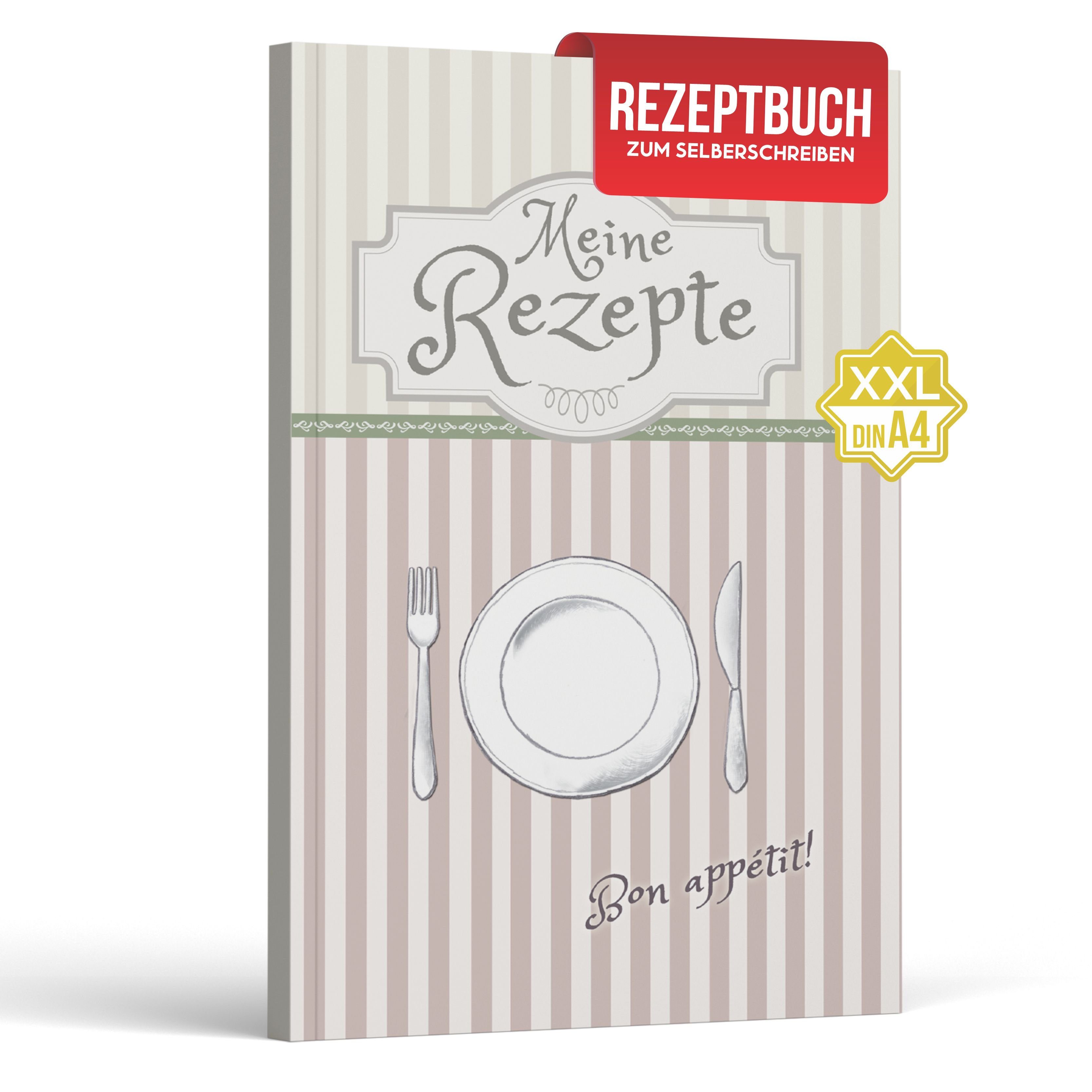 LifeDesign Notizbuch Rezeptbuch zum Selberschreiben, stabile Papier A4, DIN Hardcover, edles Fadenbindung, Kochbuch
