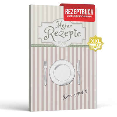 LifeDesign Notizbuch Rezeptbuch zum Selberschreiben, Kochbuch DIN A4, Hardcover, stabile Fadenbindung, edles Papier
