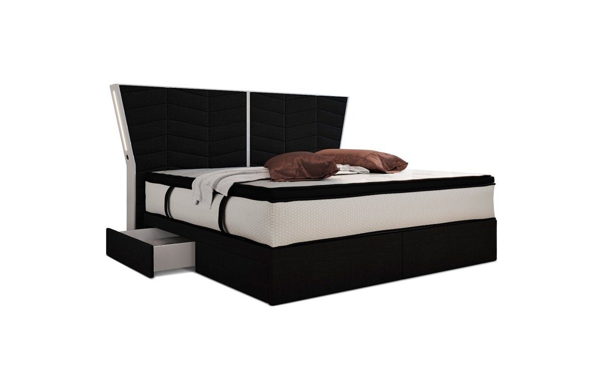 Sofa Dreams Boxspringbett Novara - Strukturstoff, mit Matratze, Topper, Schubladen, USB Anschlüsse, Beleuchtung, FB