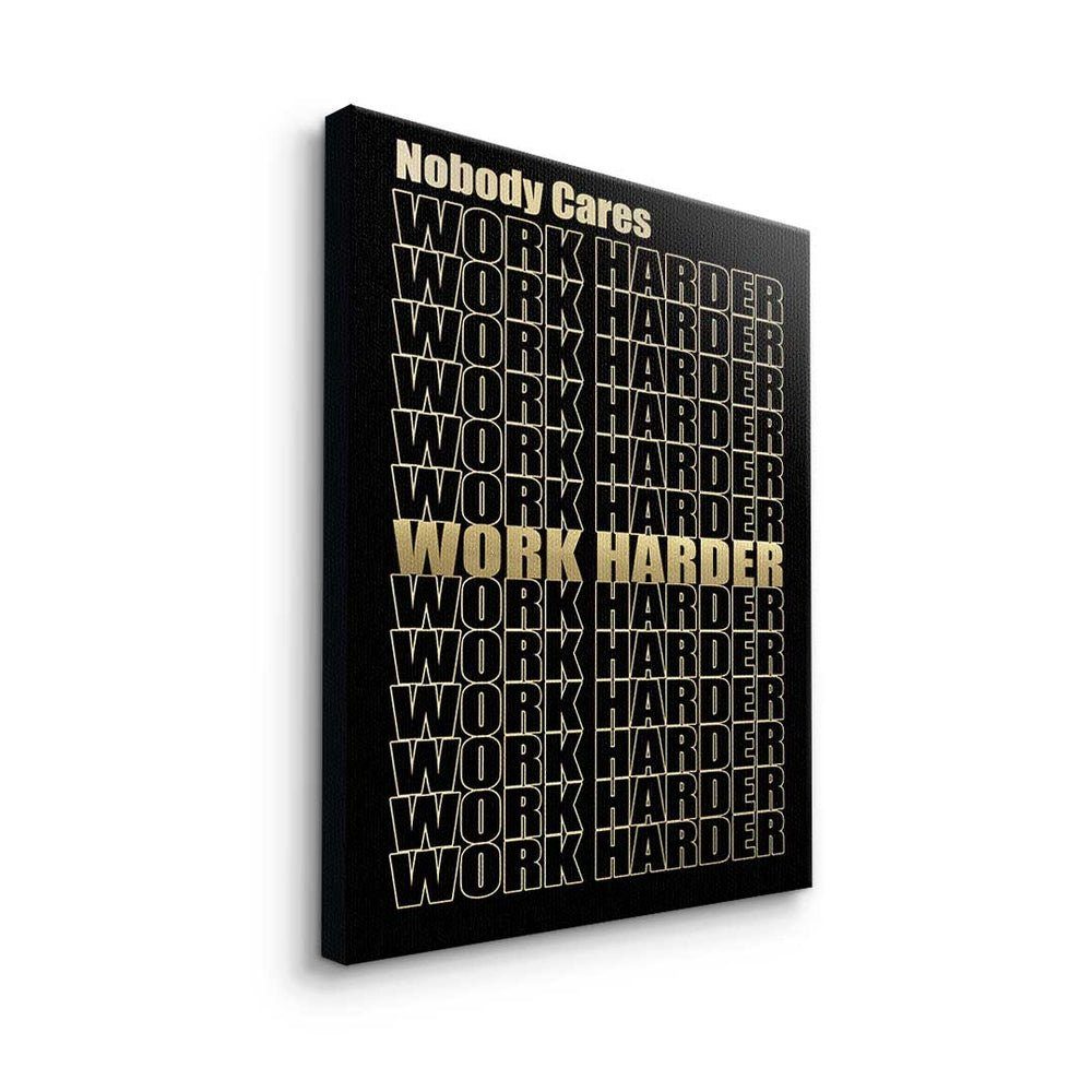 DOTCOMCANVAS® Leinwandbild, Premium Leinwandbild - Motivationsspruch Rahmen Gold - Work - Harder Erfolg weißer