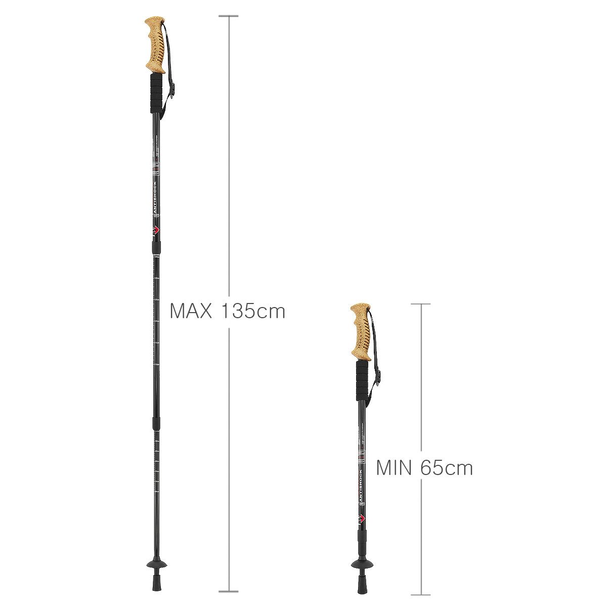 MidGard Nordic-Walking-Stöcke Wanderstоck 65-135cm Teleskop Antischock Stock Korkgriff Dämpfung (1 St), Leicht, mit ergonomischen Korkgriffe