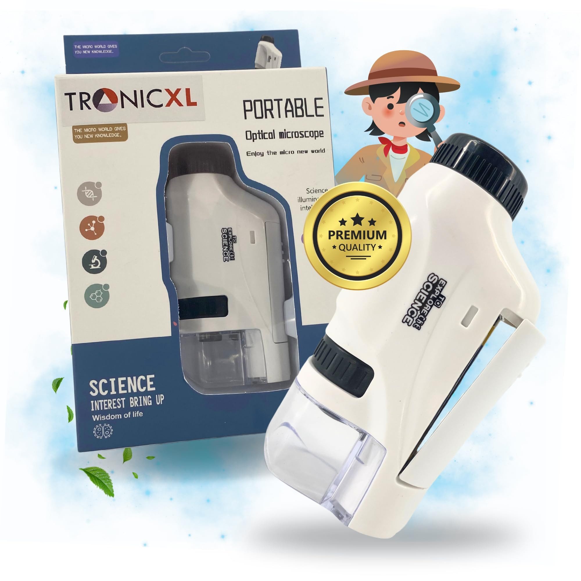 TronicXL Taschenmikroskop Mikroskop Kinder Spielzeug Geschenkidee für draußen Kindermikroskop (60x-120x)