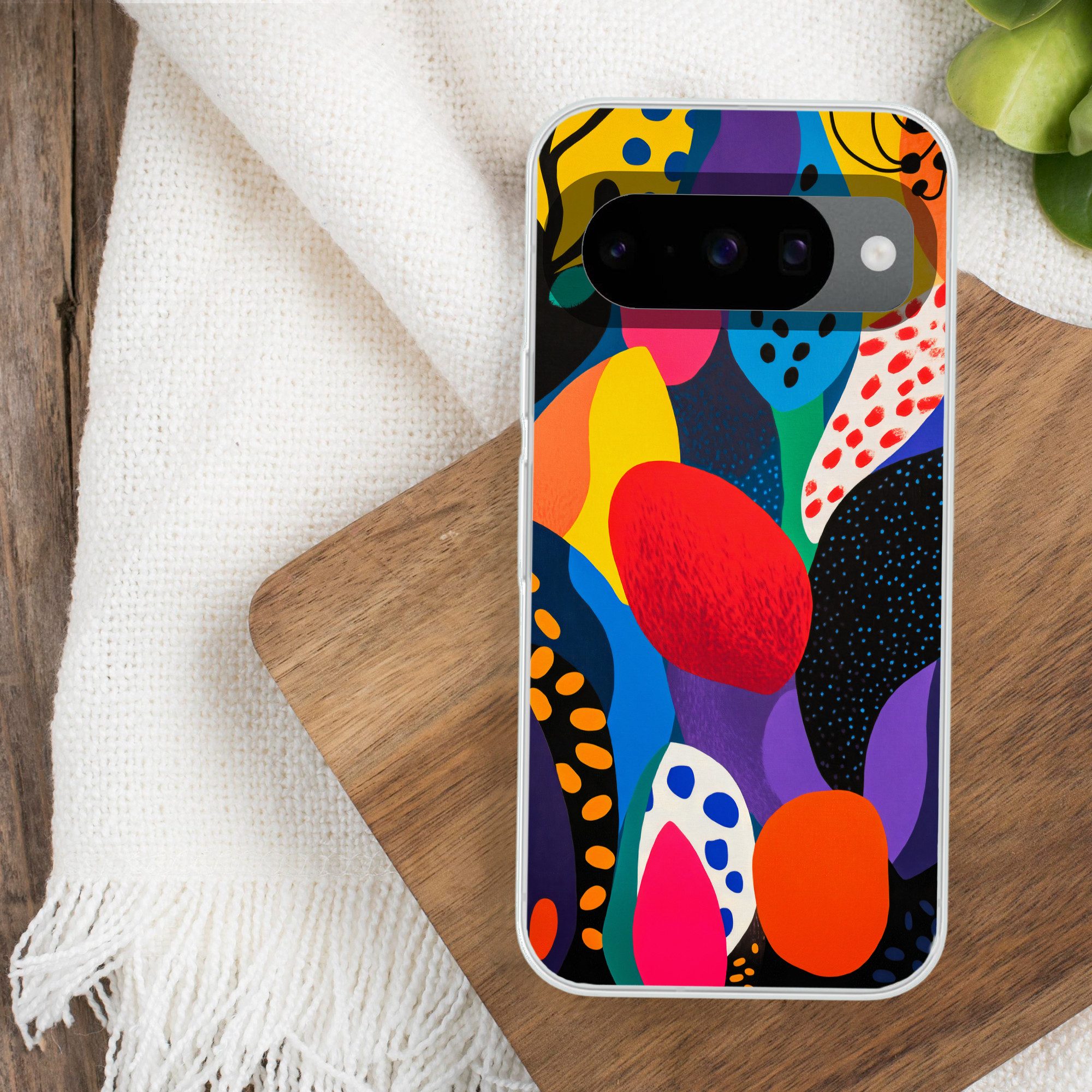 MuchoWow Handyhülle für Google Pixel 10 Pro Blumen - Blätter - Abstrakt - Rot, Handy Case, Silikon, Bumper Case Dünn