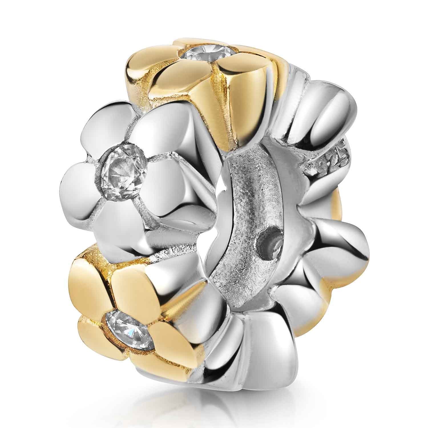 Materia Bead Blumen Blüten Spacer Element mit Zirkonia weiß 321, Sterlingsilber, teilvergoldet