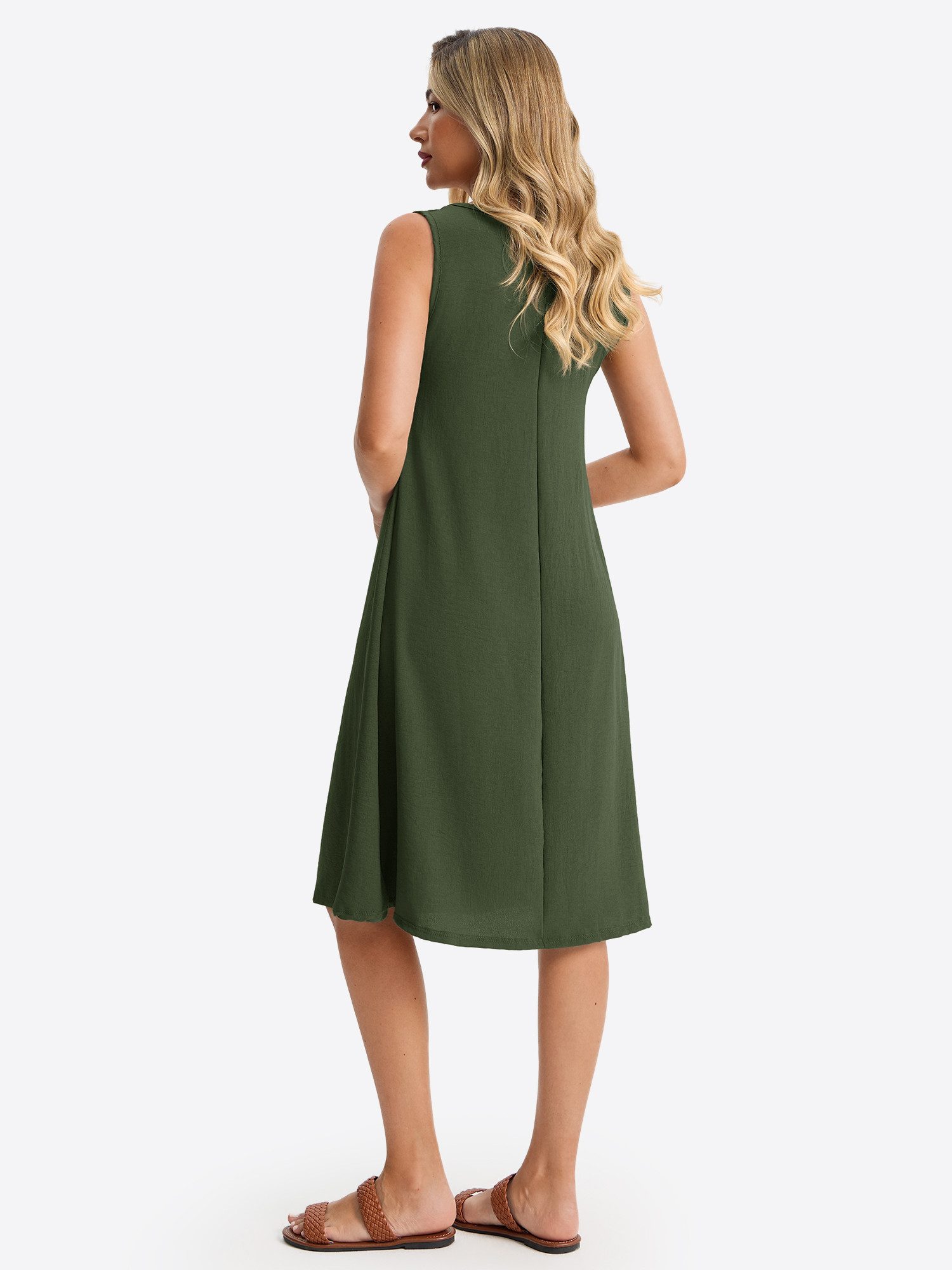 Imily Bela Midikleid Damen ärmelloses Kleid mit hohem Bund (Packung, 1-tlg., 1per-Pack) V-Ausschnitt