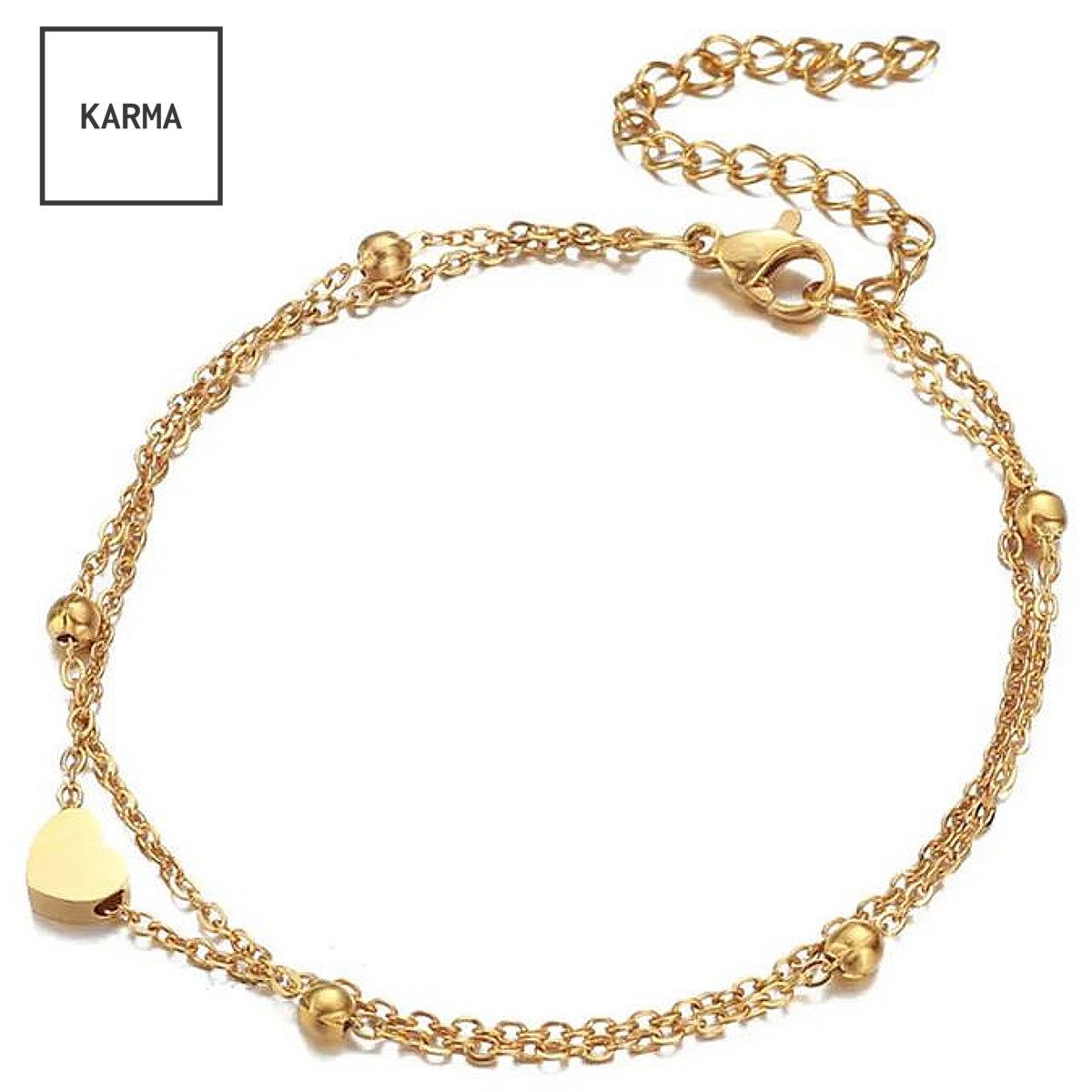 KARMA Fußkette mit Anhänger Fußkettchen mit Herz Anhänger silber Fusskette Fußschmuck Damen Urlaub Strand Edelstahl mehr