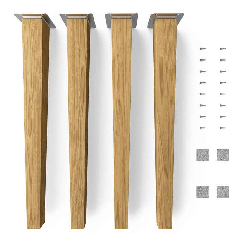 sossai® Möbelfuß Holzfüße Eckig gerade Ausführung - Eiche, (4-St), 8cm - 71cm
