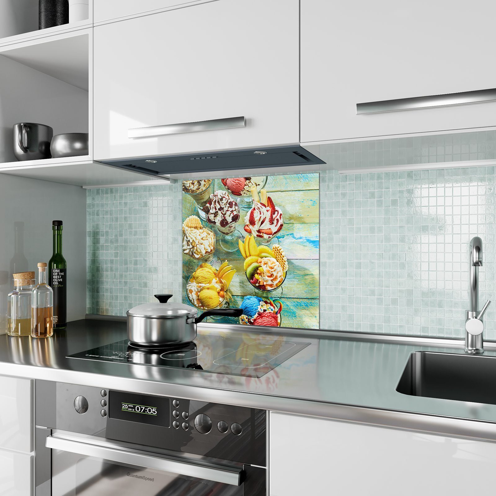 Primedeco Küchenrückwand Küchenrückwand Glas mit Motiv Spritzschutz Eissorten verschieden