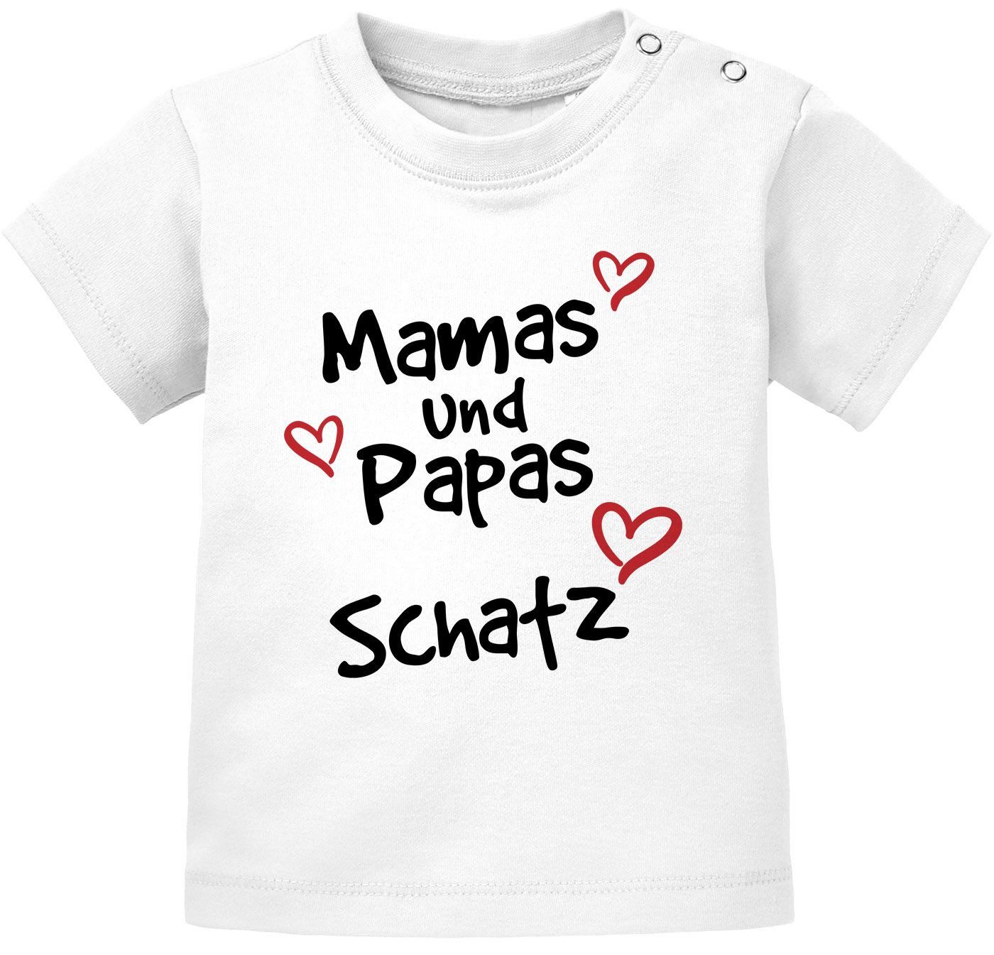 Print-Shirt Baby T-Shirt kurzarm mit Spruch Mamas/Papas Schatz mit Herzen Jungen
